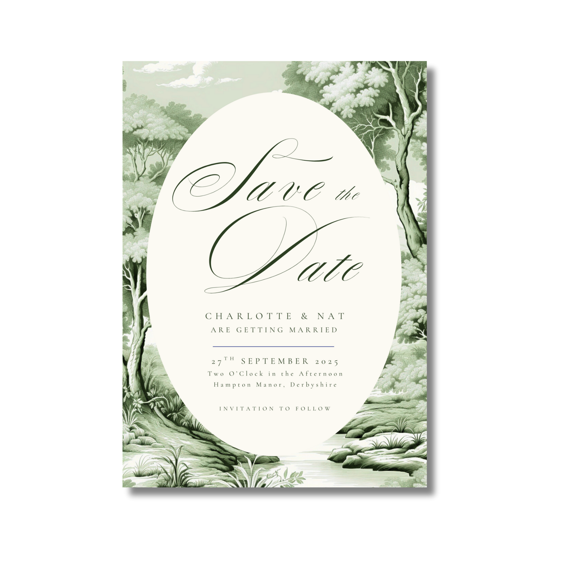 Green Toile Save The Date