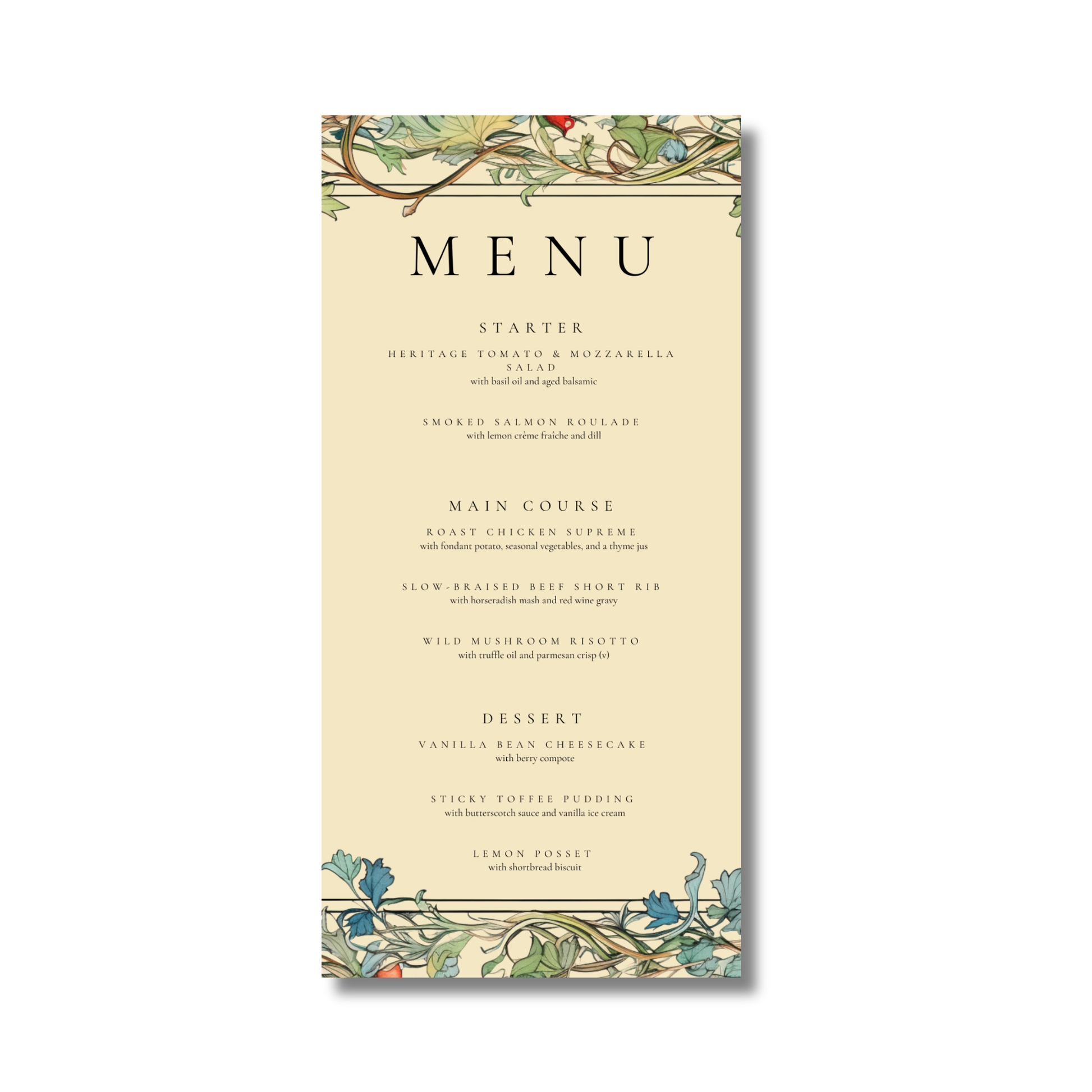 Vintage Arts & Crafts Menu