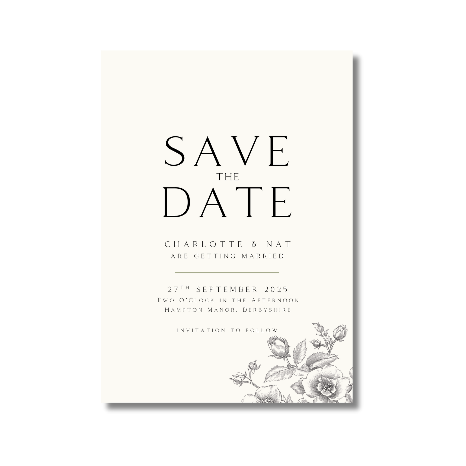 Simple Rose Etching Save The Date