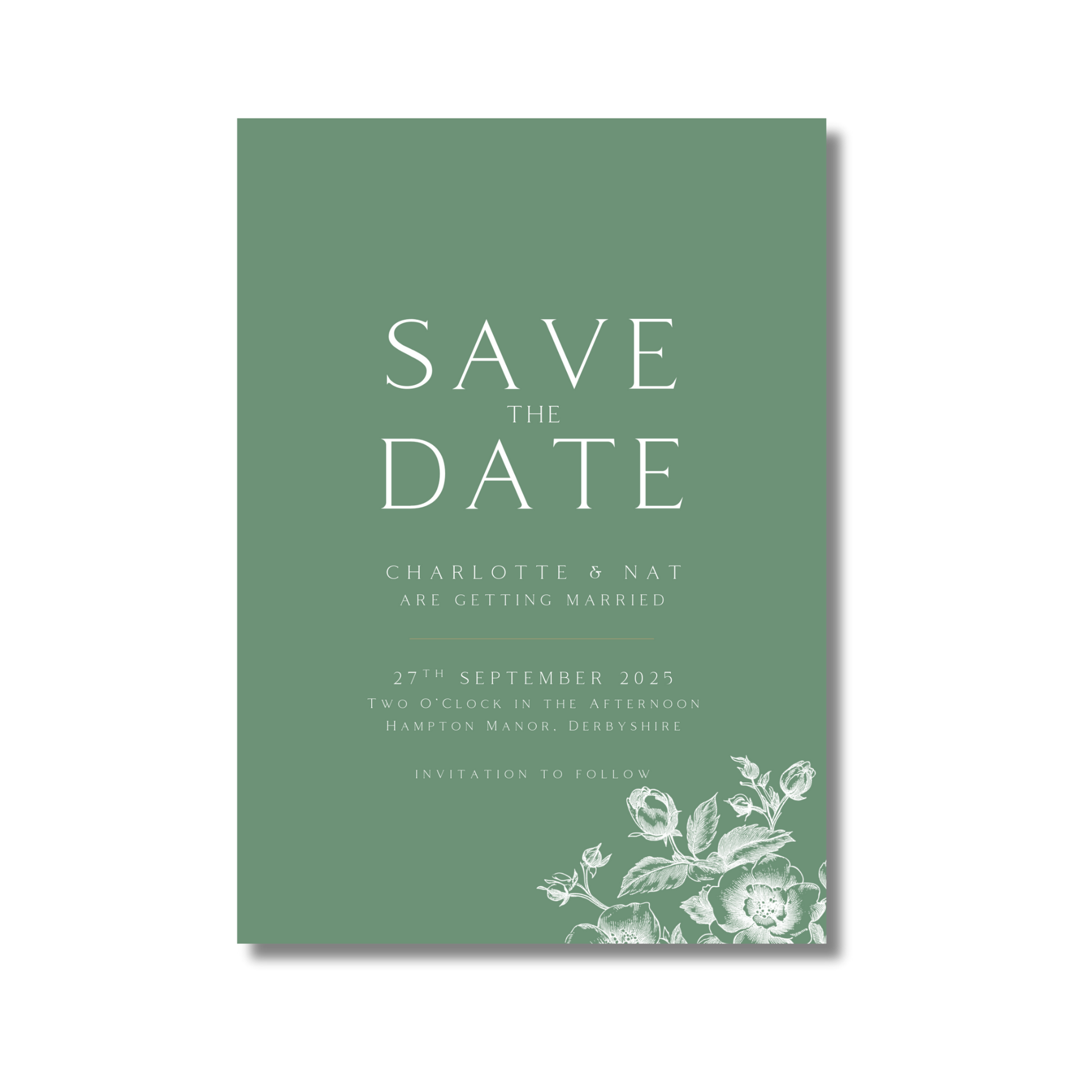Simple Rose Etching Save The Date (Sage Green)