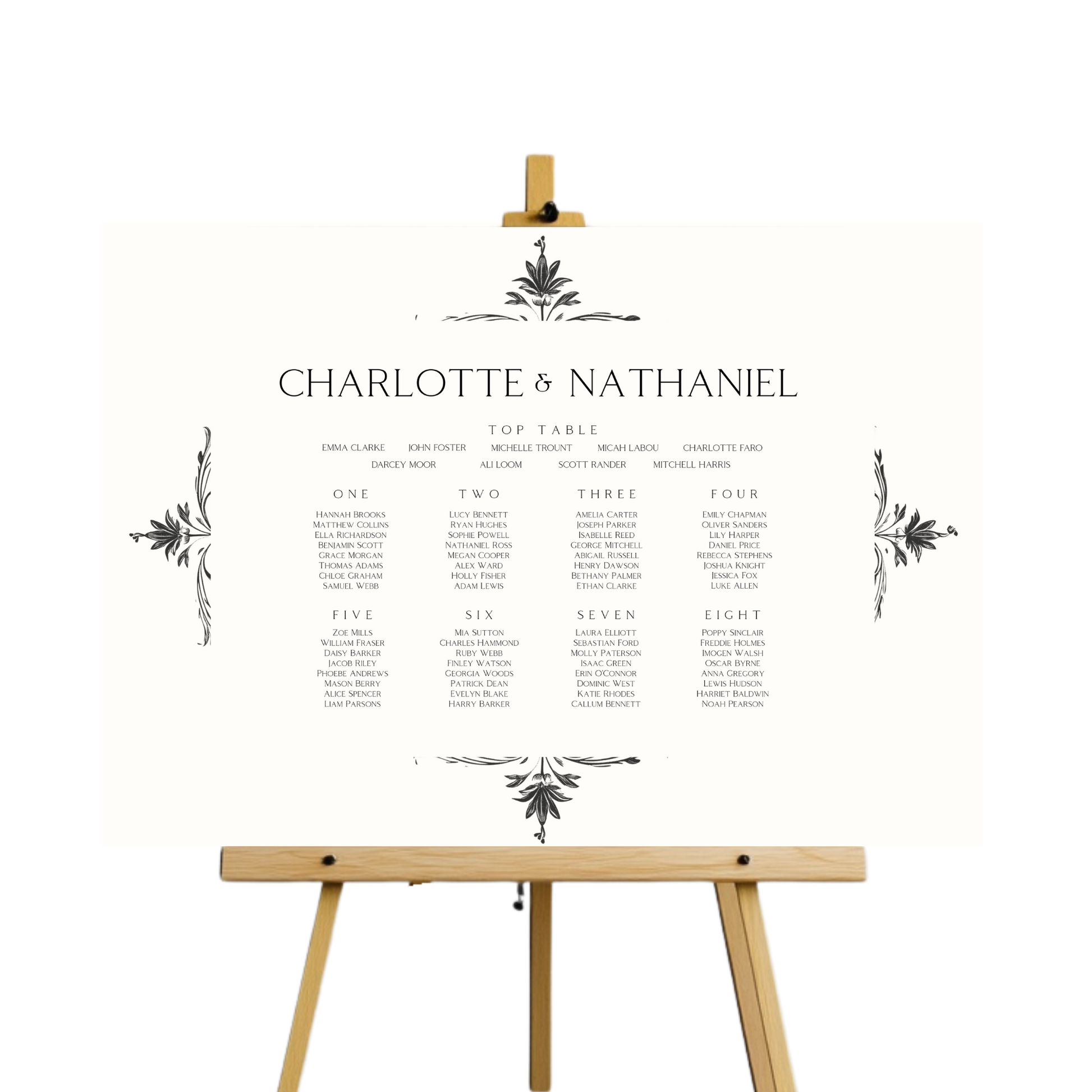 Illustrated Floral Arch Seating Plan Sign (Cream)