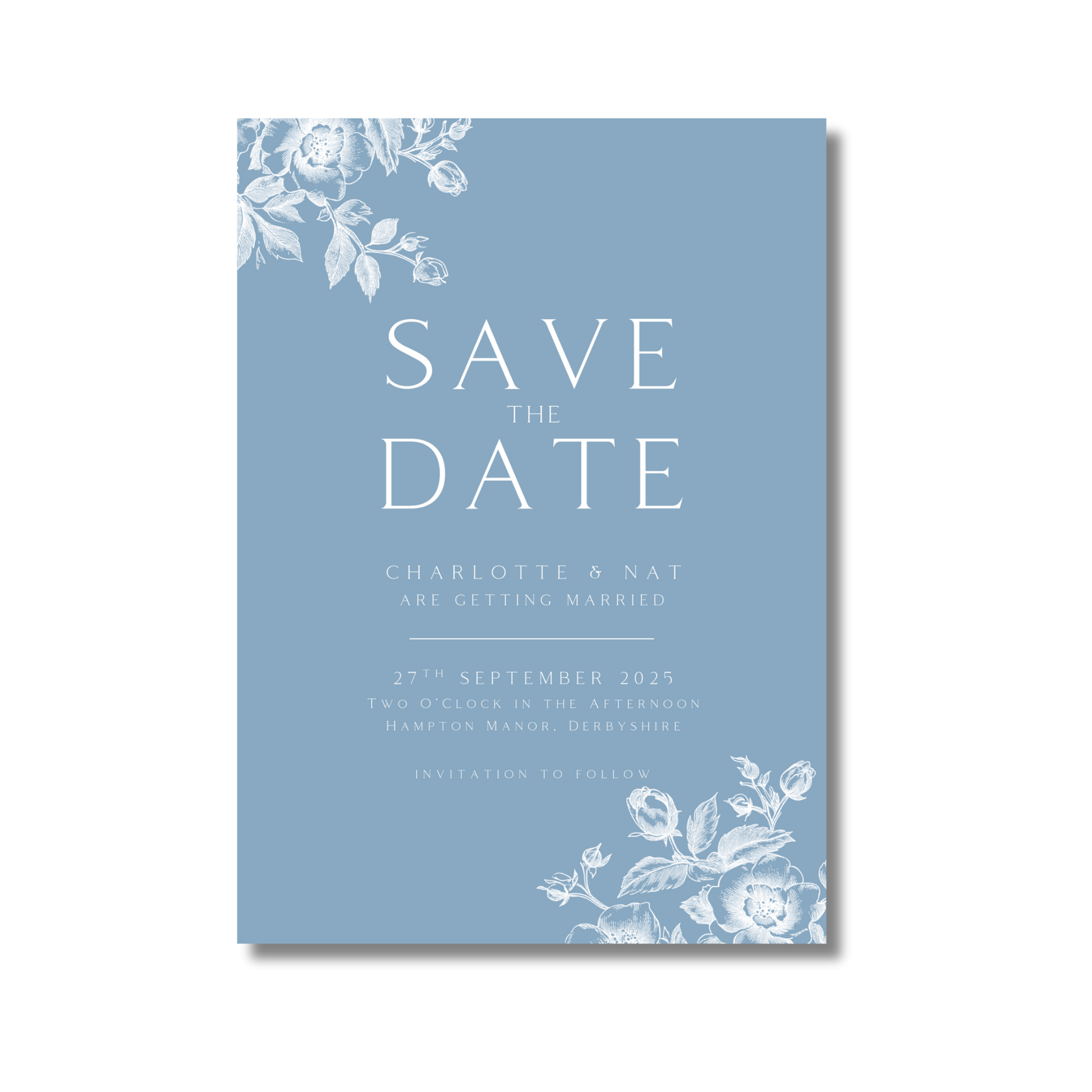 Rose Etching Save The Date (Dusty Blue)