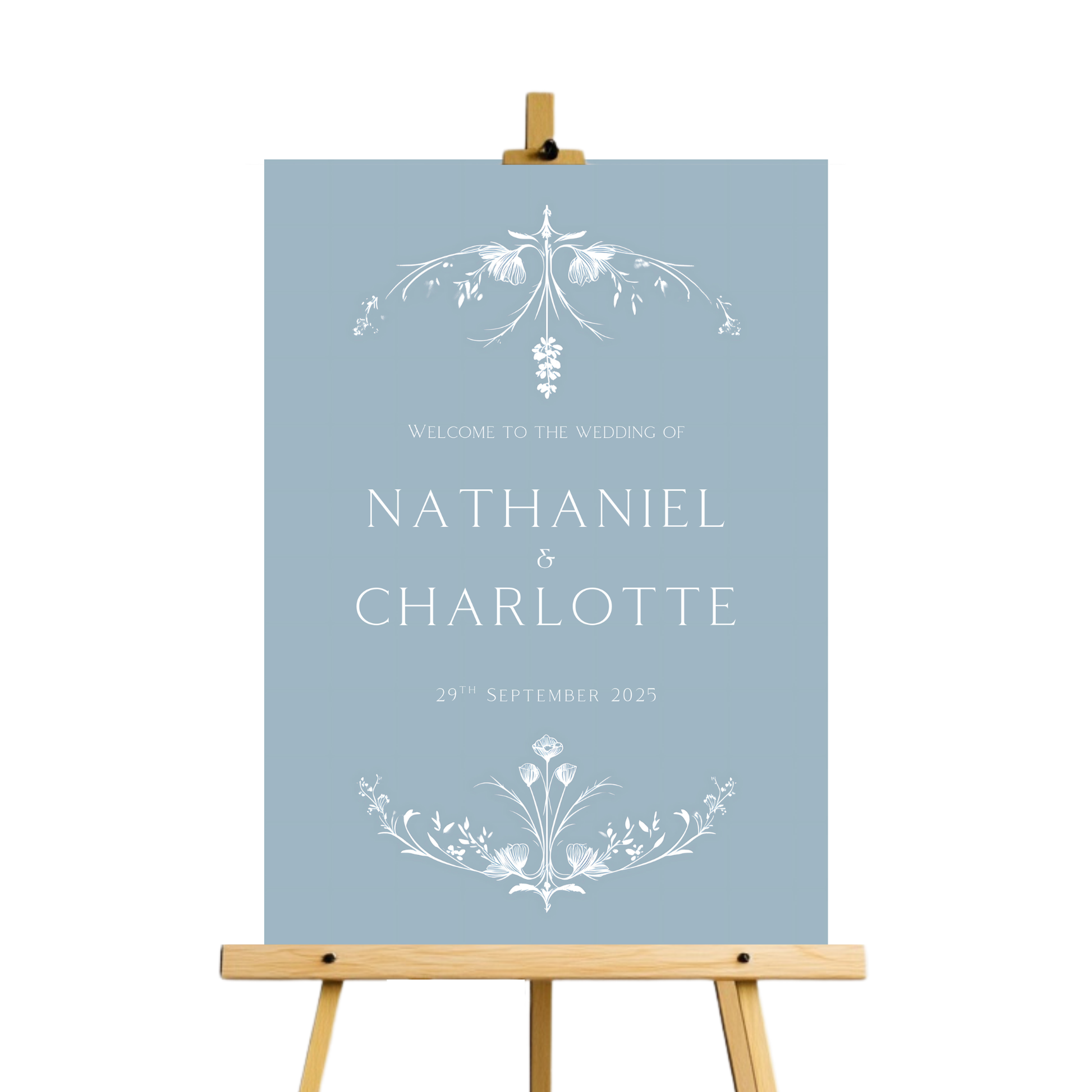Illustrated Floral Arch Welcome Sign (Dusty Blue)