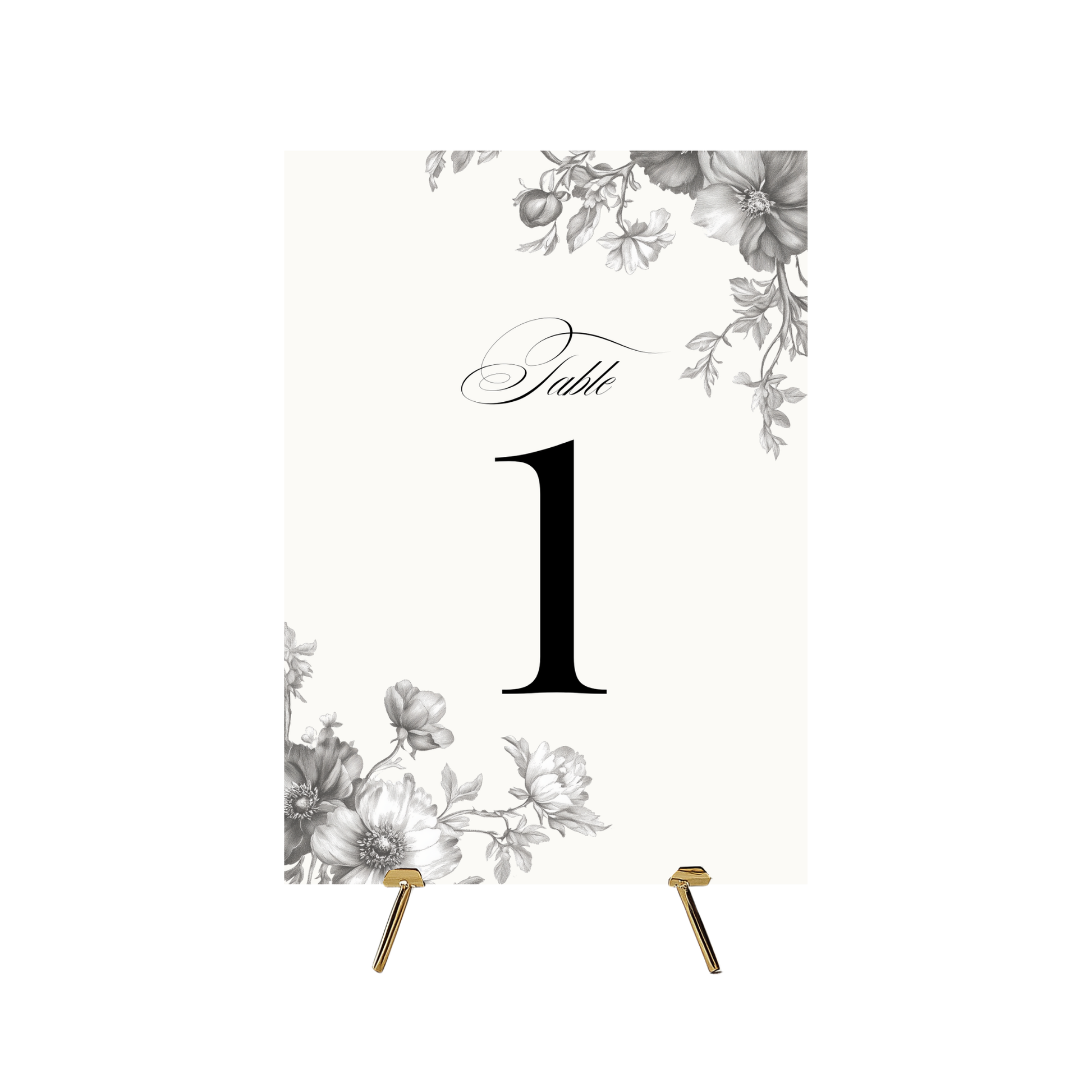Simple Monochrome Vintage Florals Table Numbers