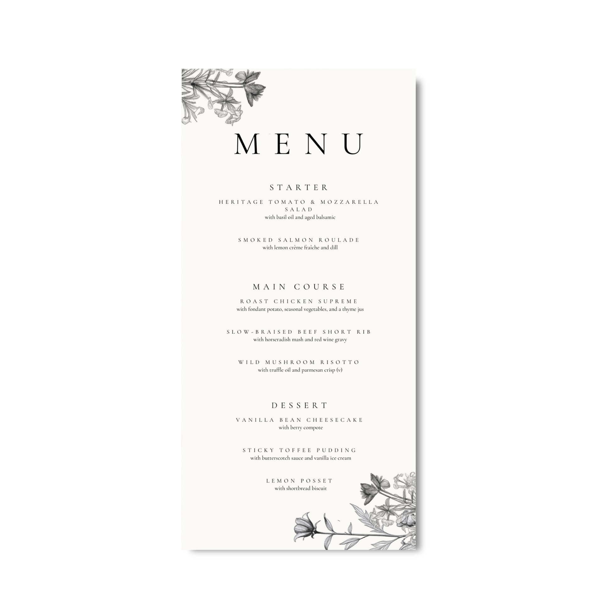 Simple Wildflower Stems Florals Menu
