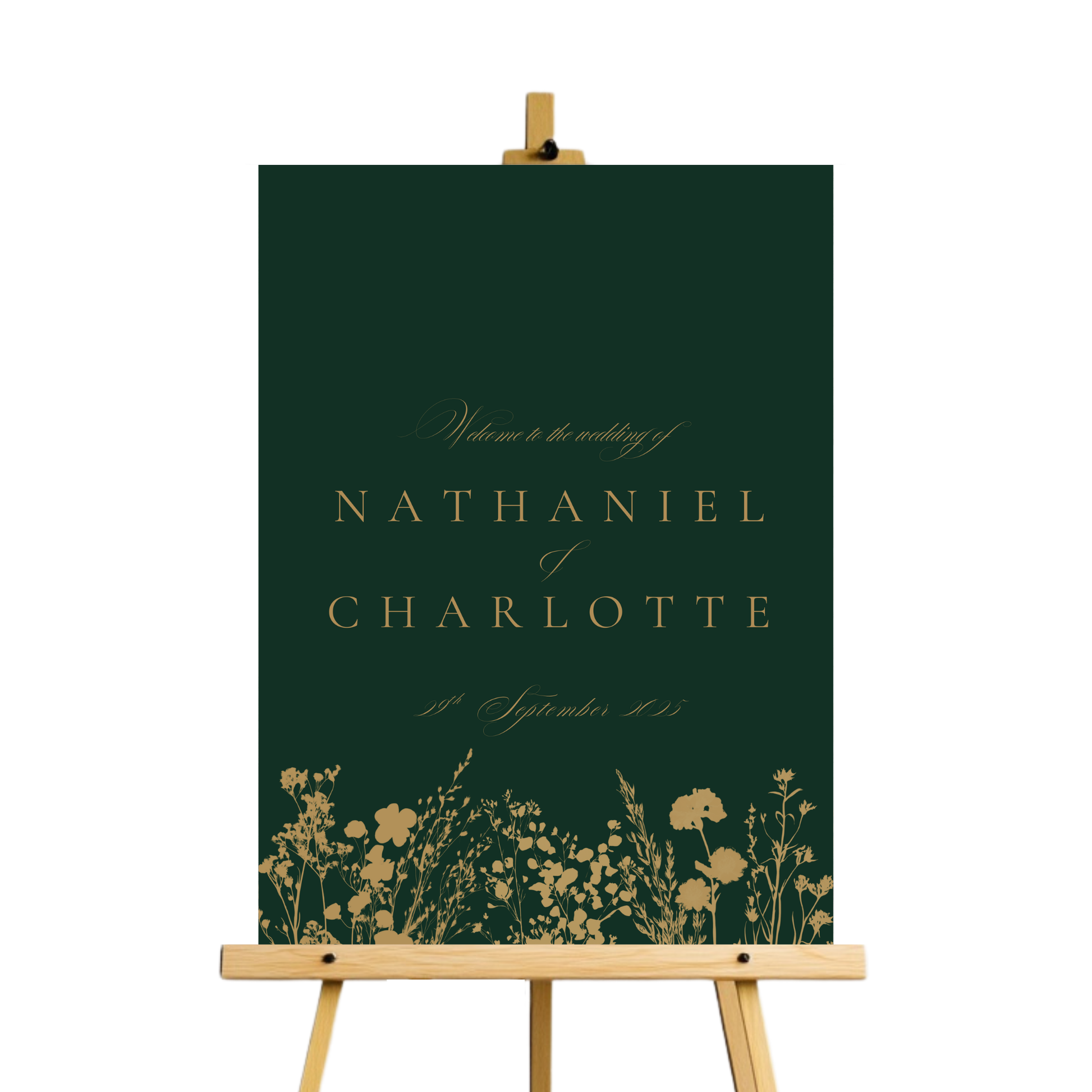 Emerald Green & Gold Floral Welcome Sign