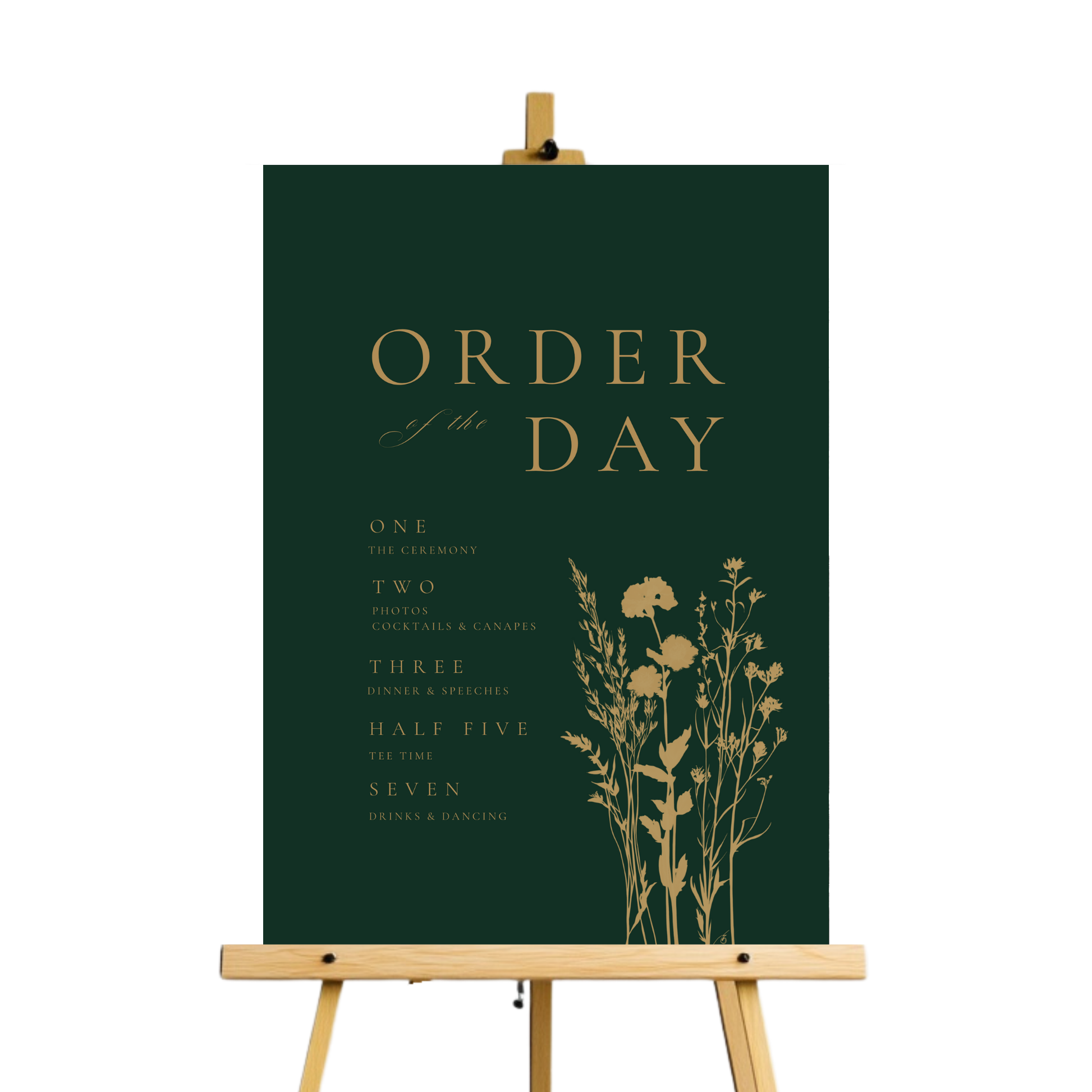 Emerald Green & Gold Floral Order Of The Day Sign
