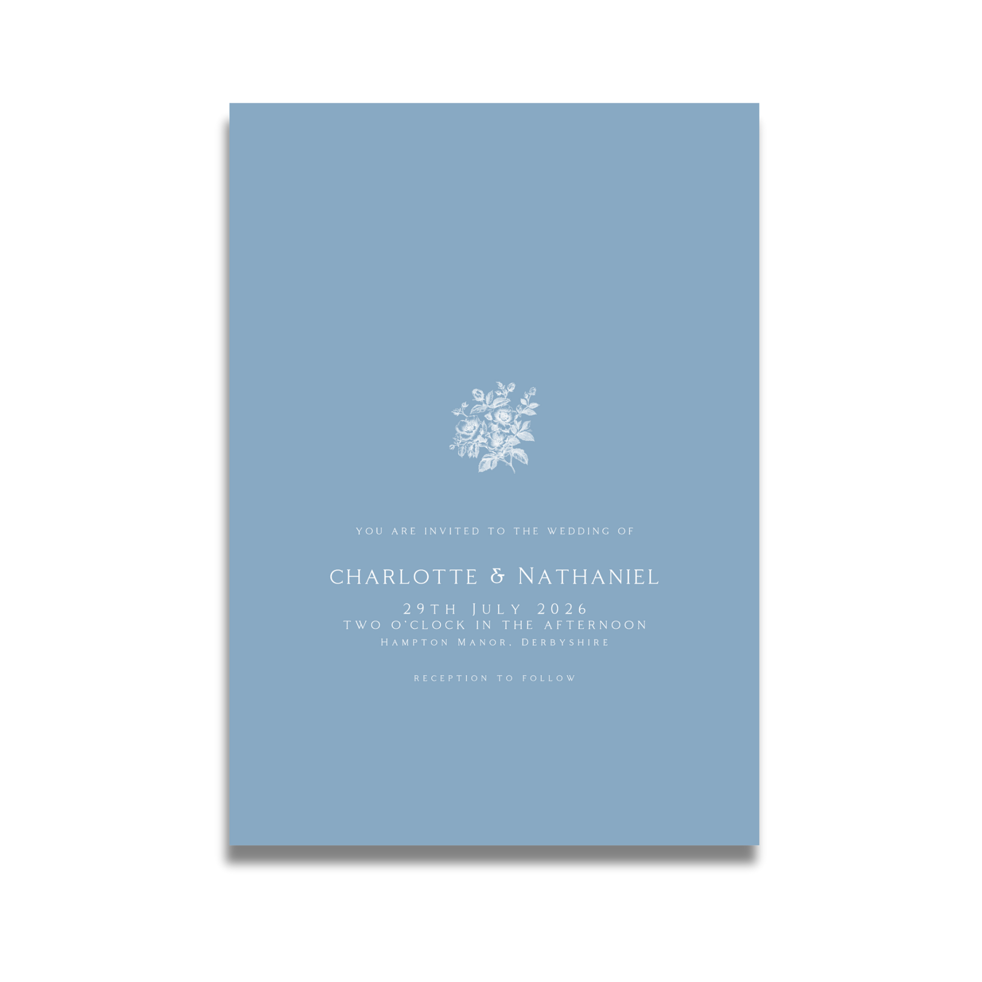 Rose Etching Invite & RSVP (Dusty Blue)