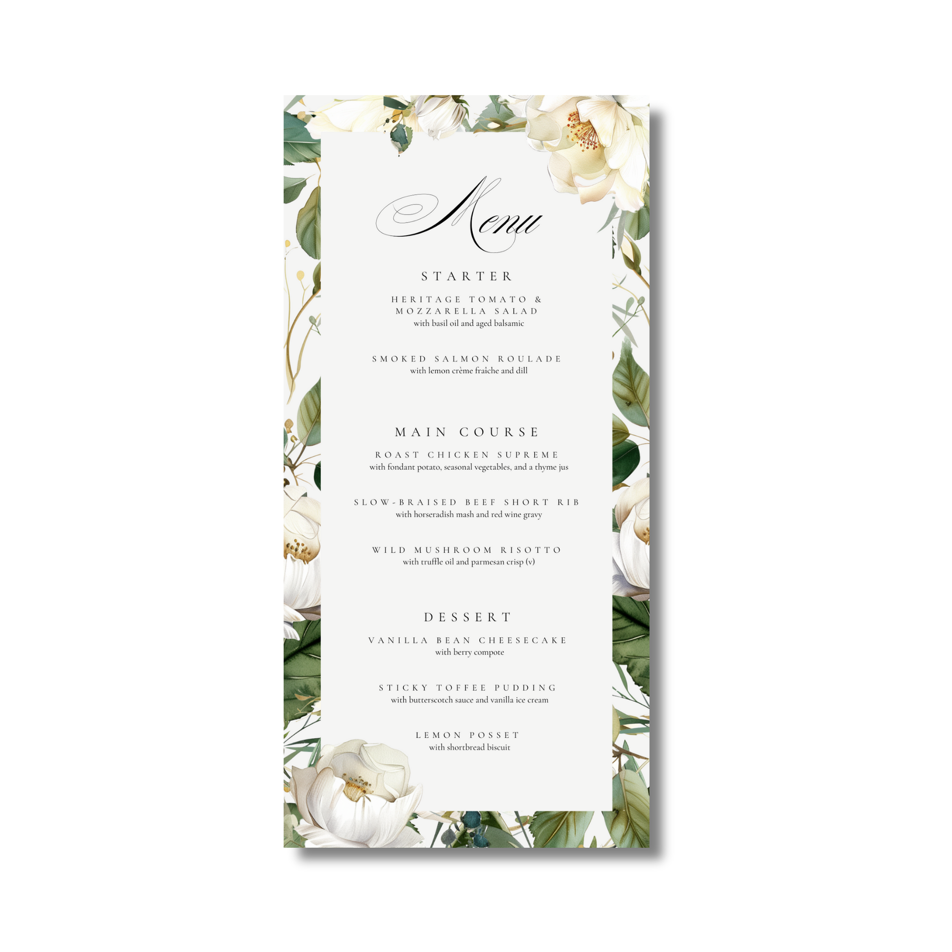 White Florals Menu