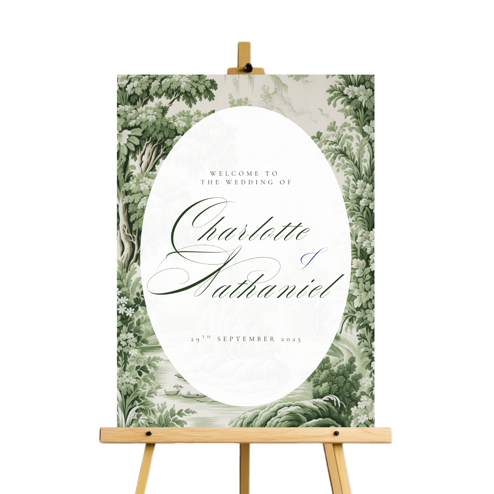 Green Toile Welcome Sign