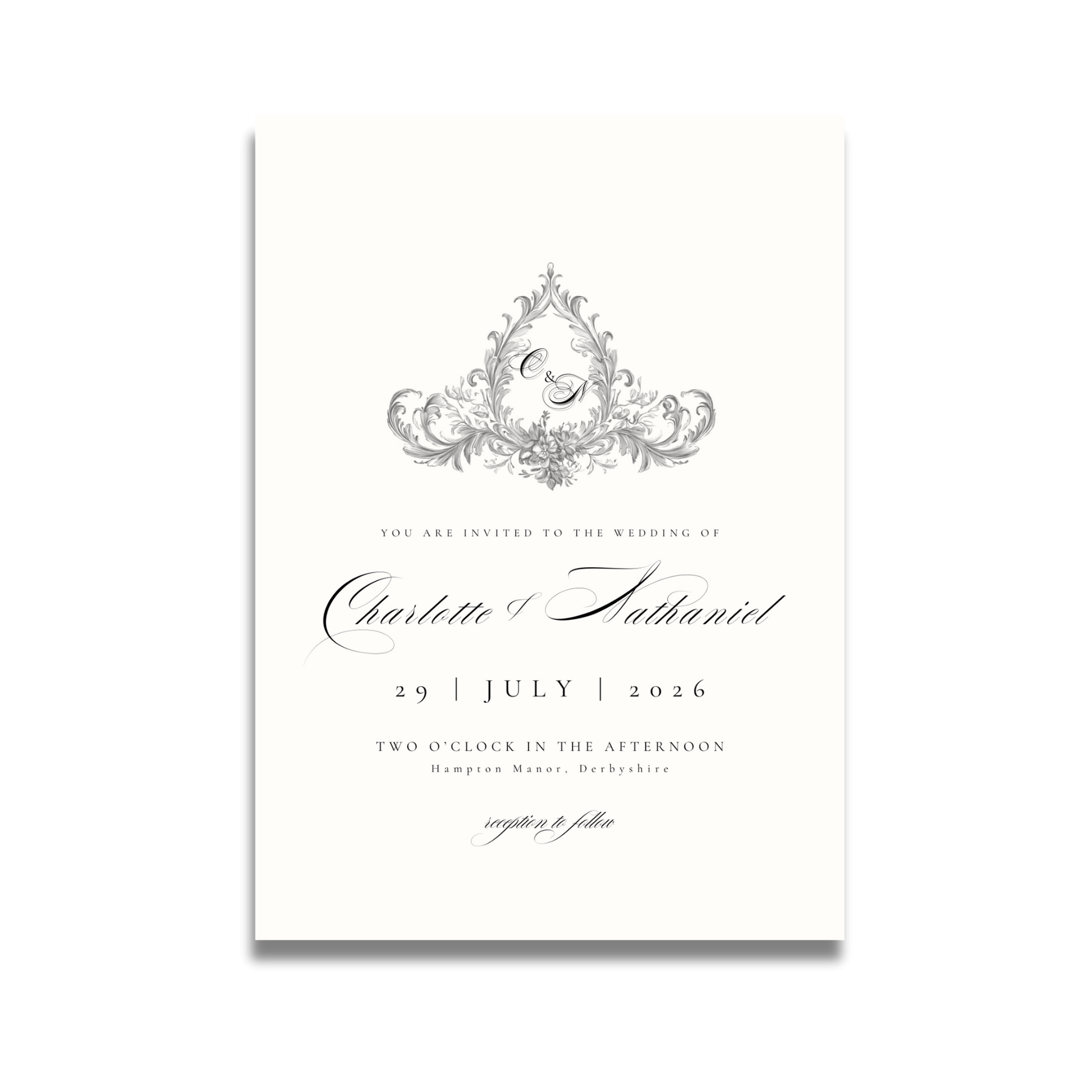 Simple Cream & Black Monogram Invite & RSVP