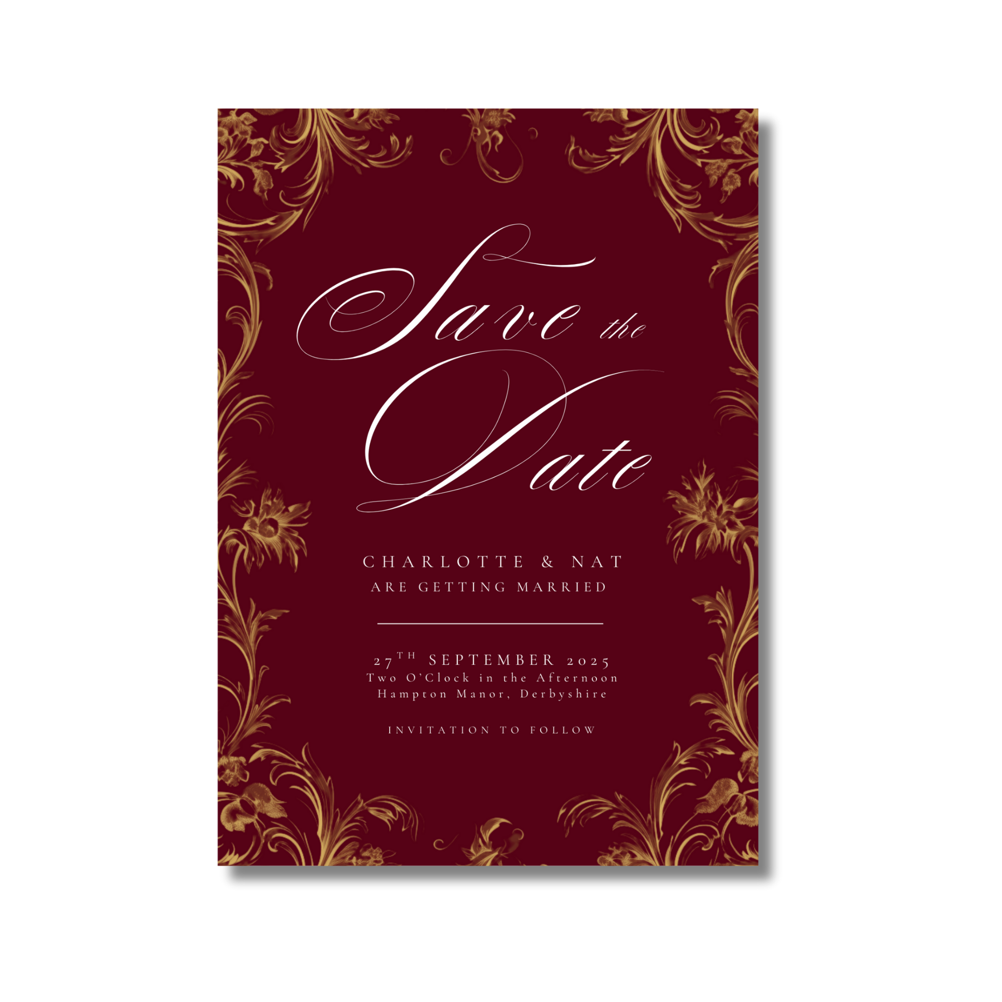 Red & Gold Rococo Frame Save The Date