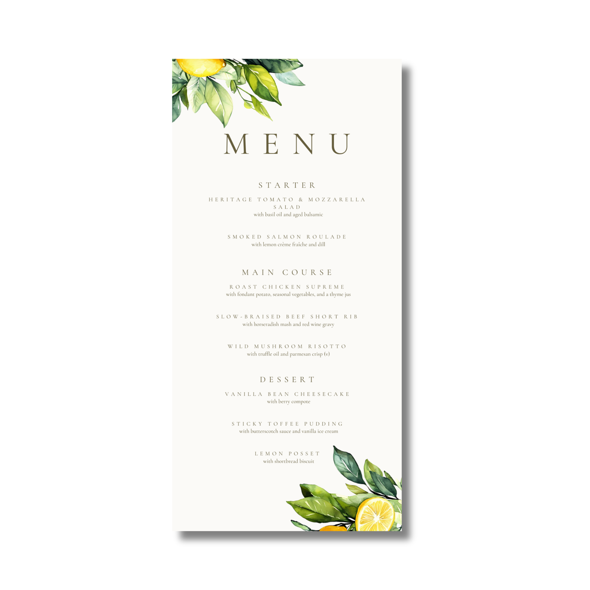 Lemons & Greenery Menu