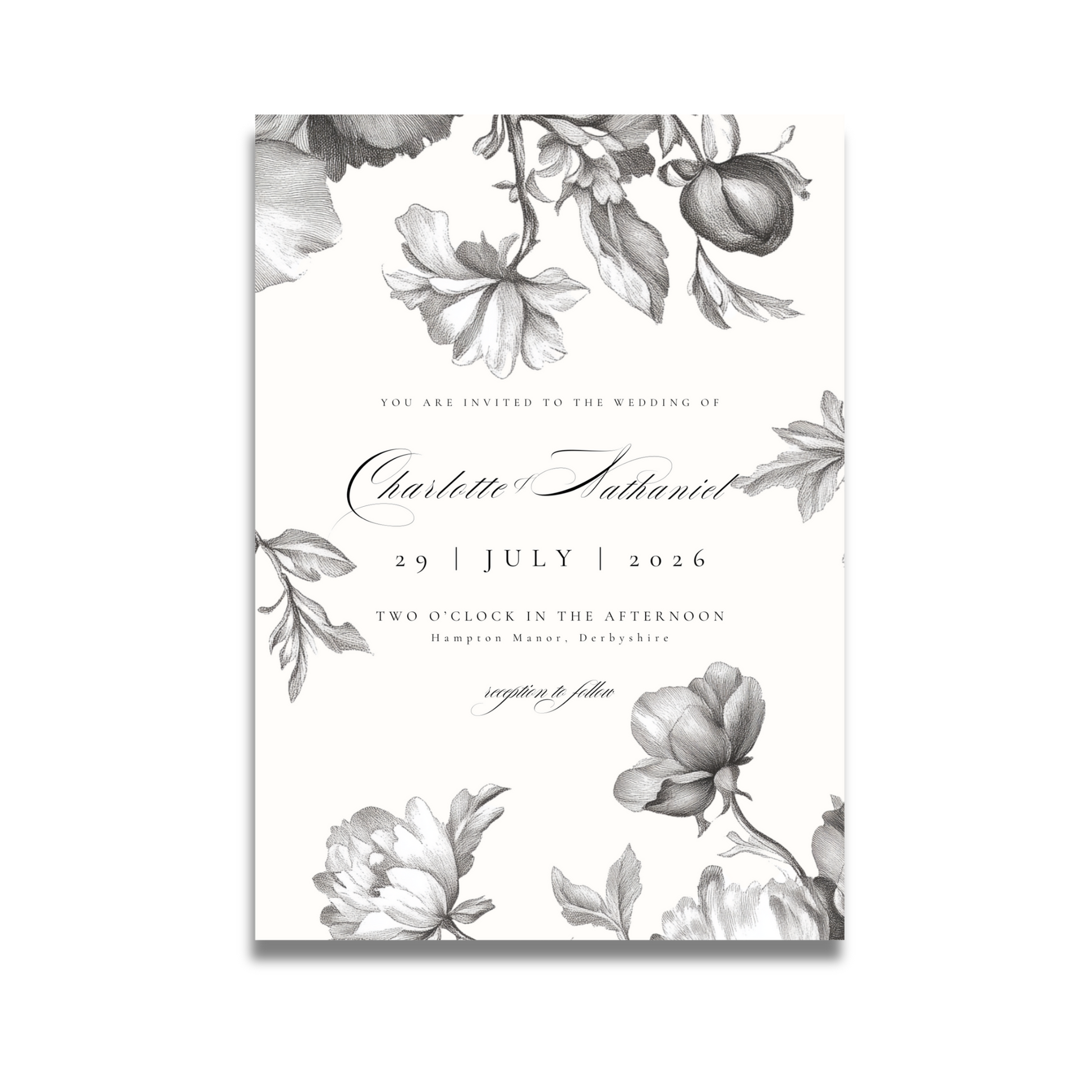 Simple Monochrome Vintage Florals Invite & RSVP