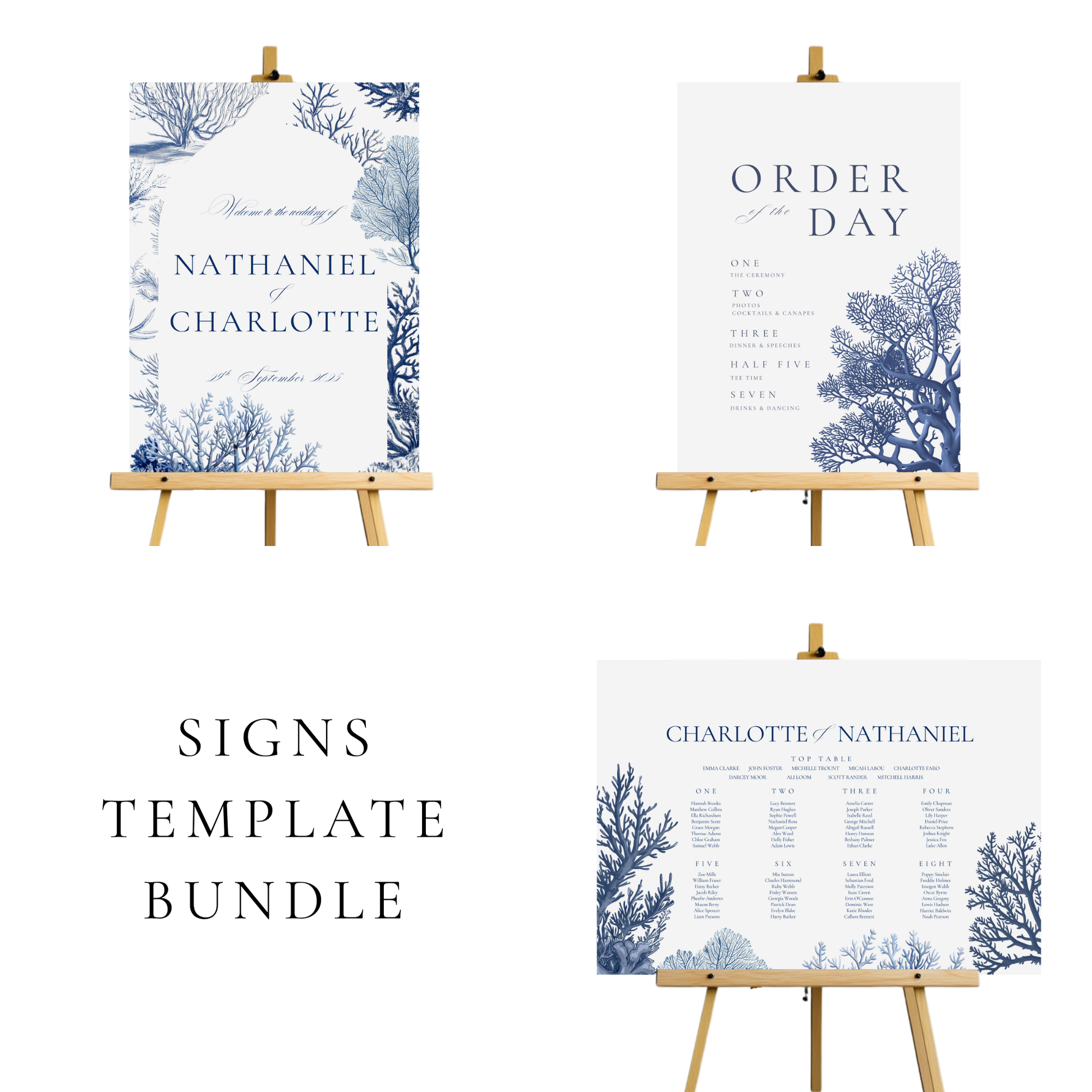 Busy Coral Wedding Signs Templates