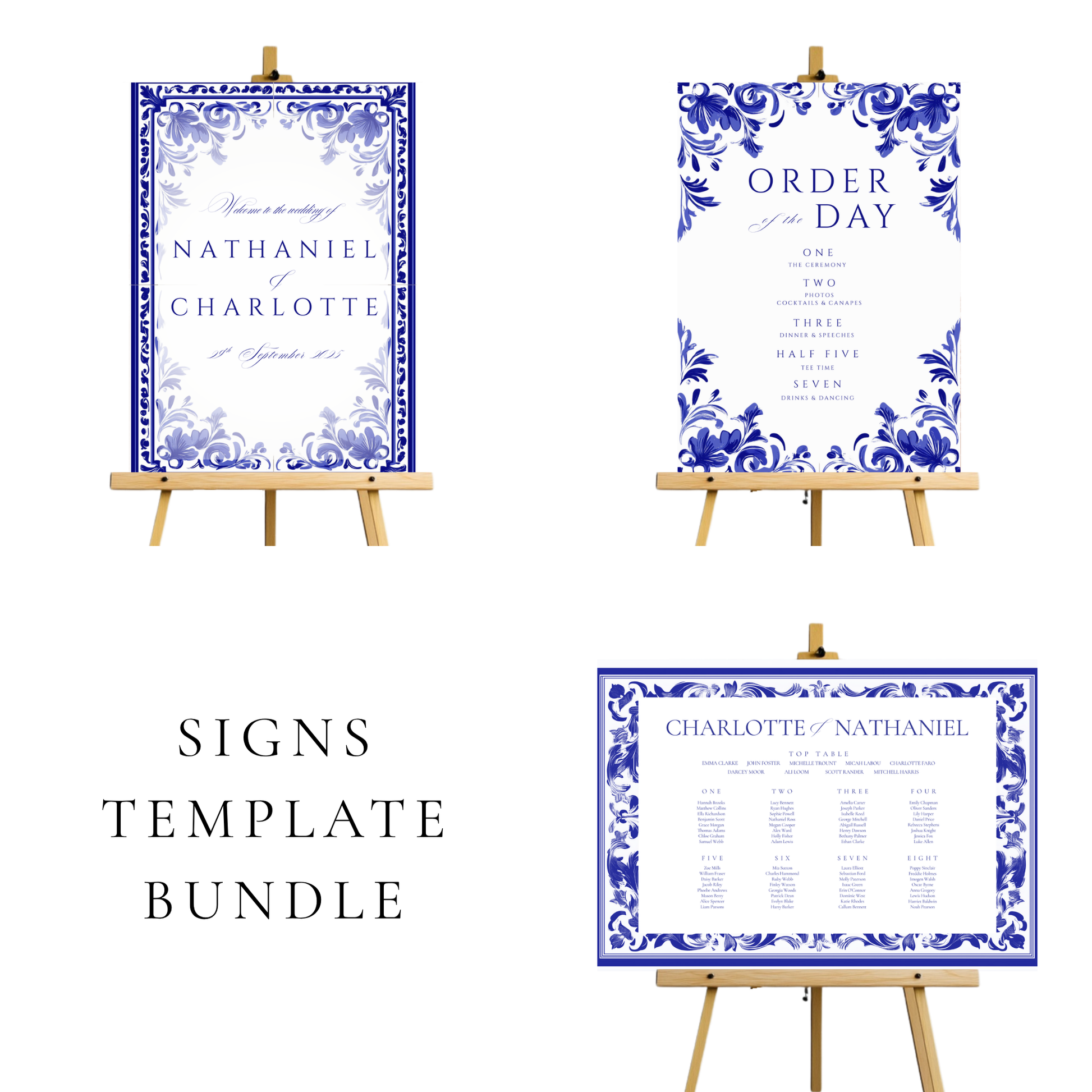 Blue Tiling Wedding Signs Templates