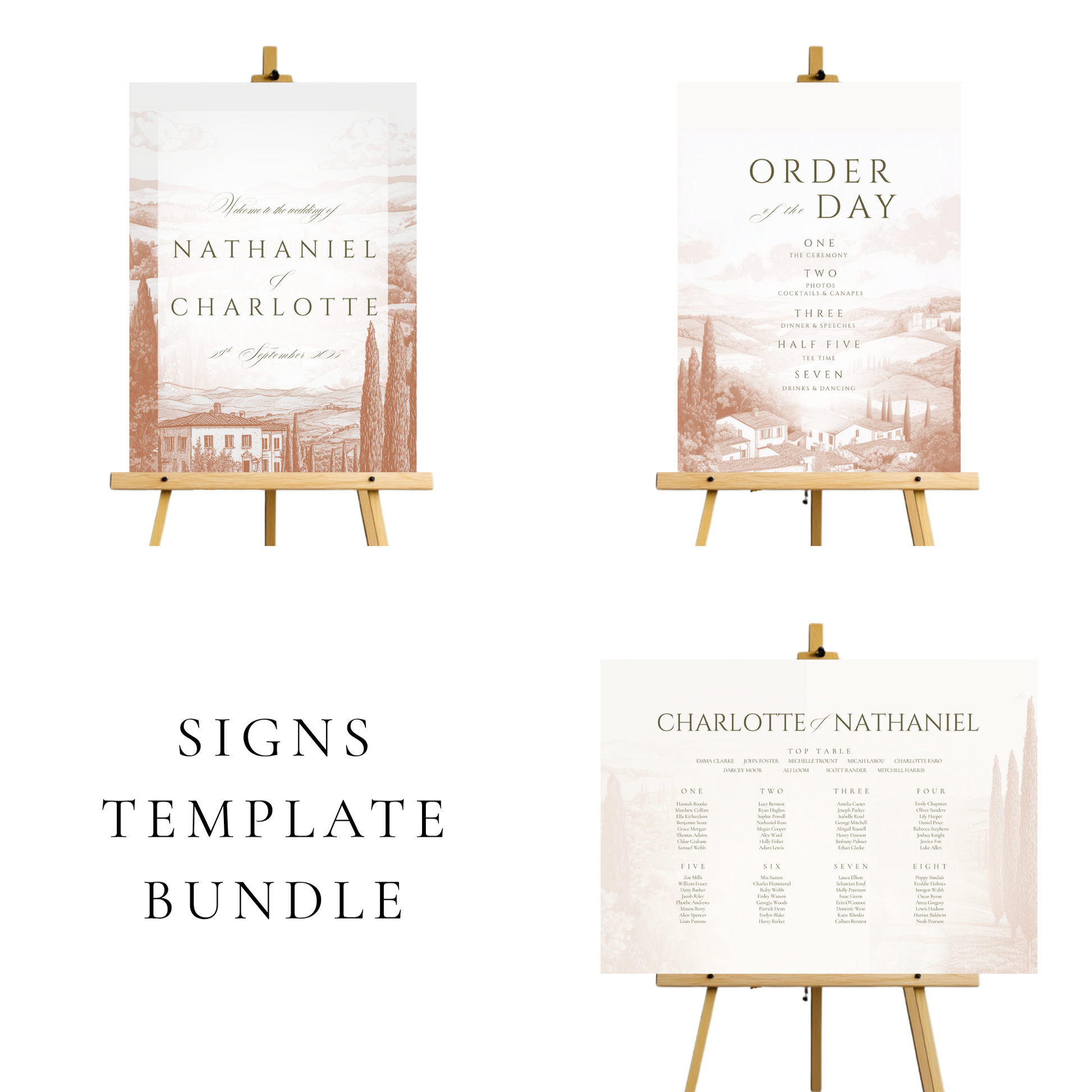 Terracotta Tuscany Wedding Signs Templates