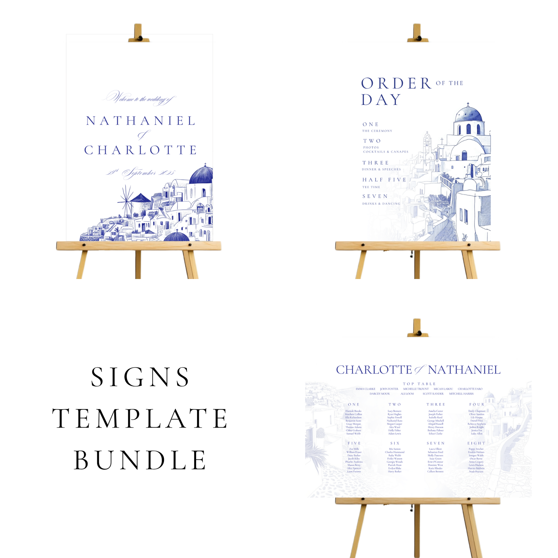 Santorini Sketch Wedding Signs Templates