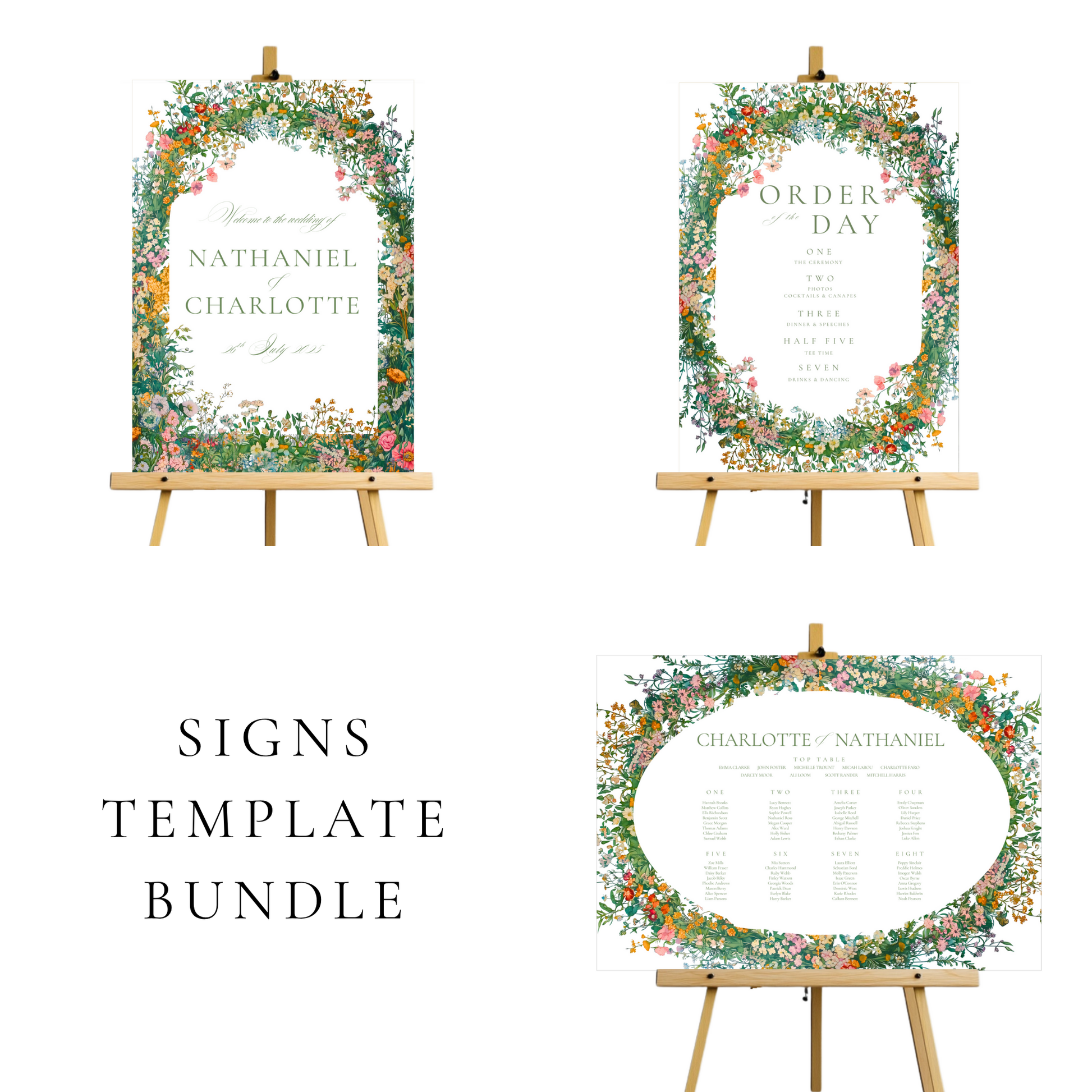 Busy & Bright Florals Wedding Signs Templates