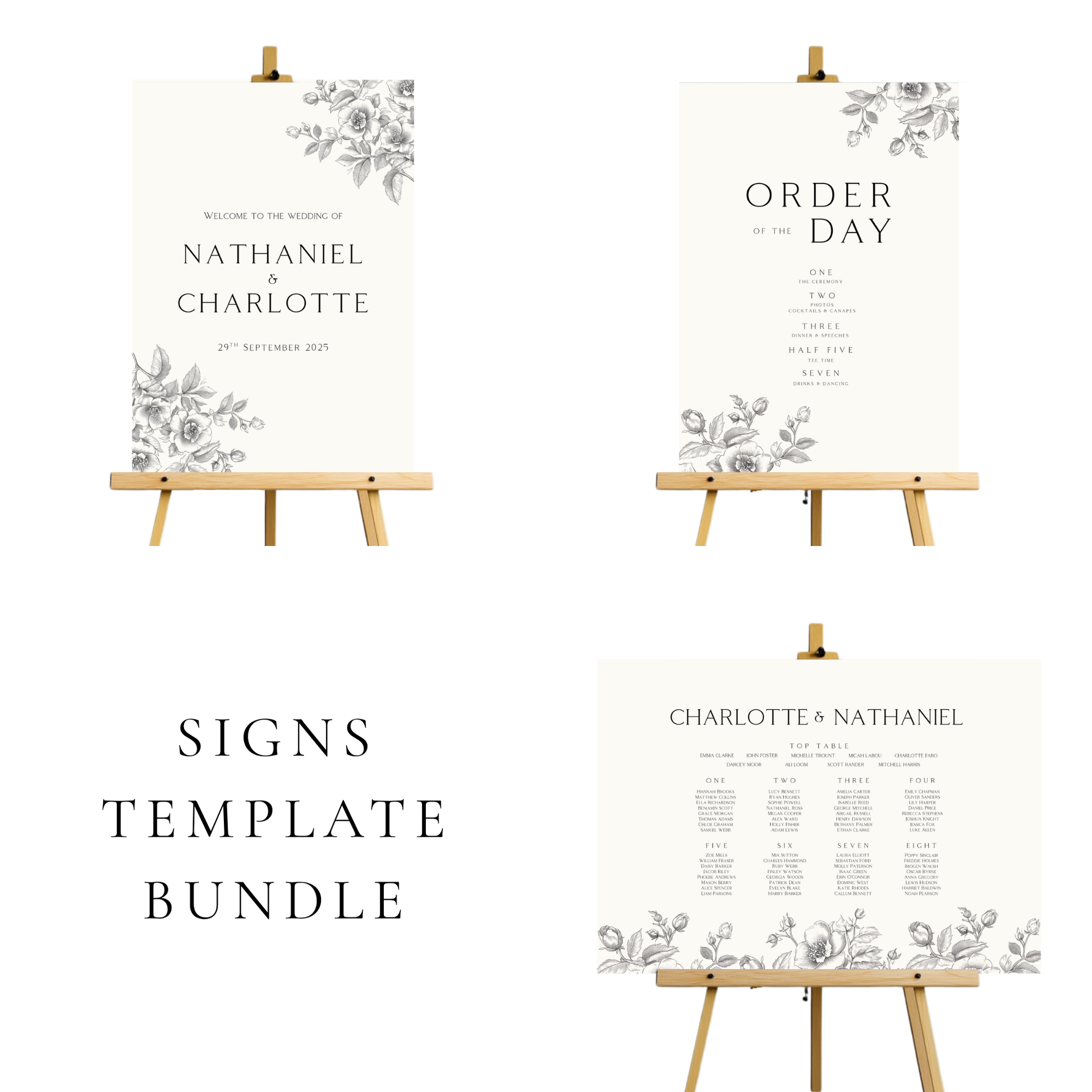 Rose Etching Wedding Signs Templates (Cream)