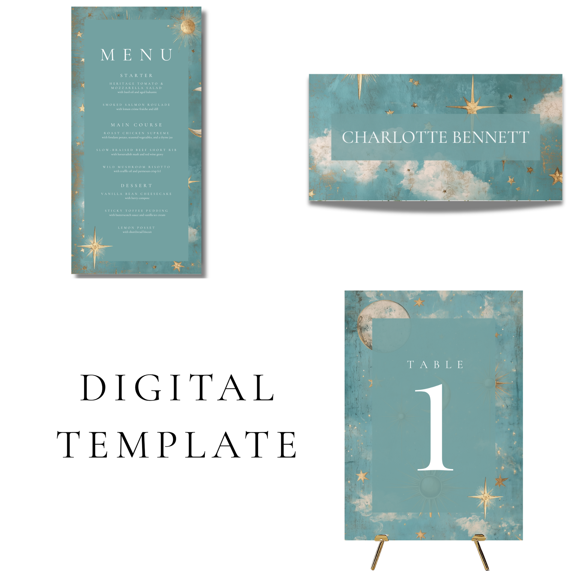 Celestial Editable Wedding Breakfast Templates