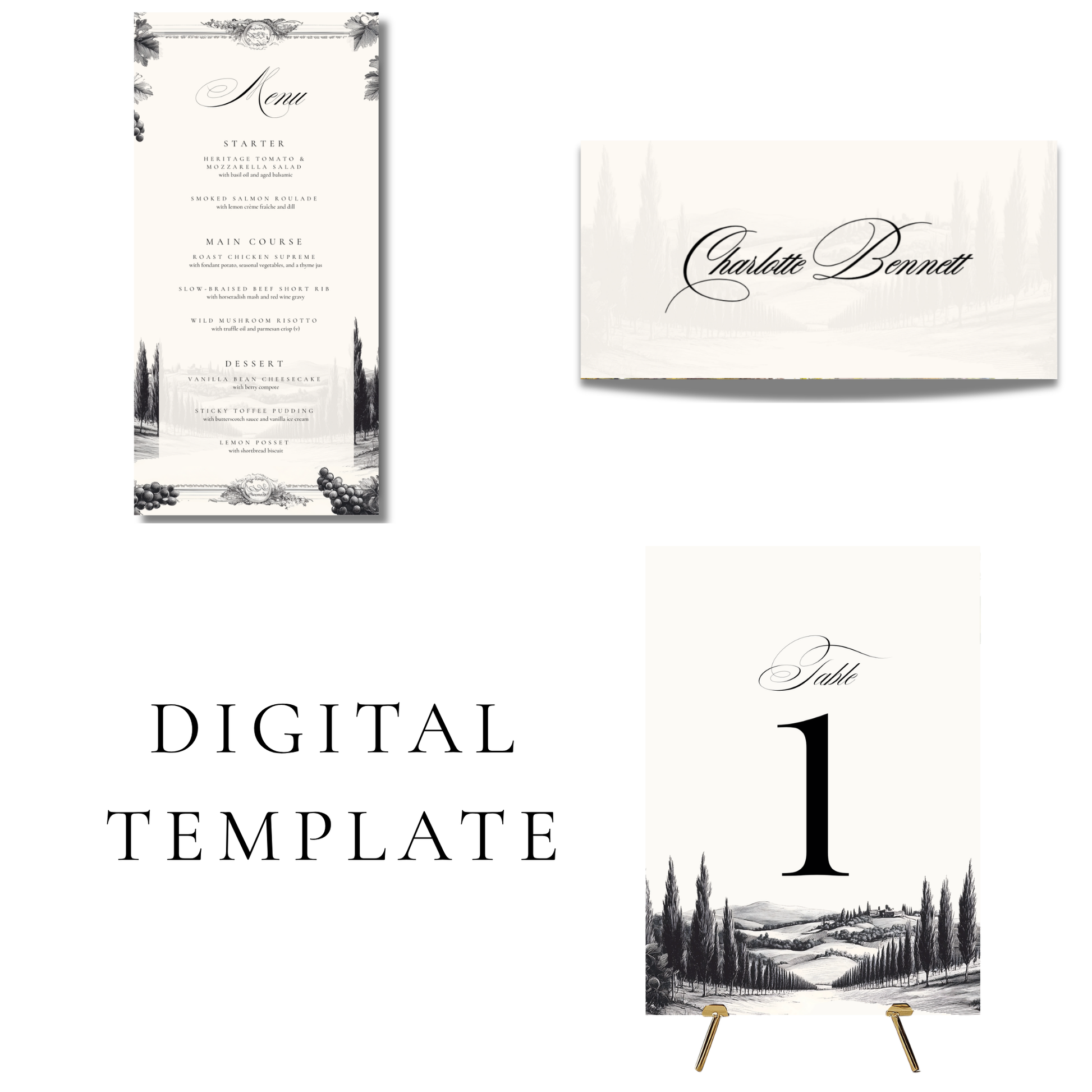 Vineyard Etching Wedding Breakfast Templates