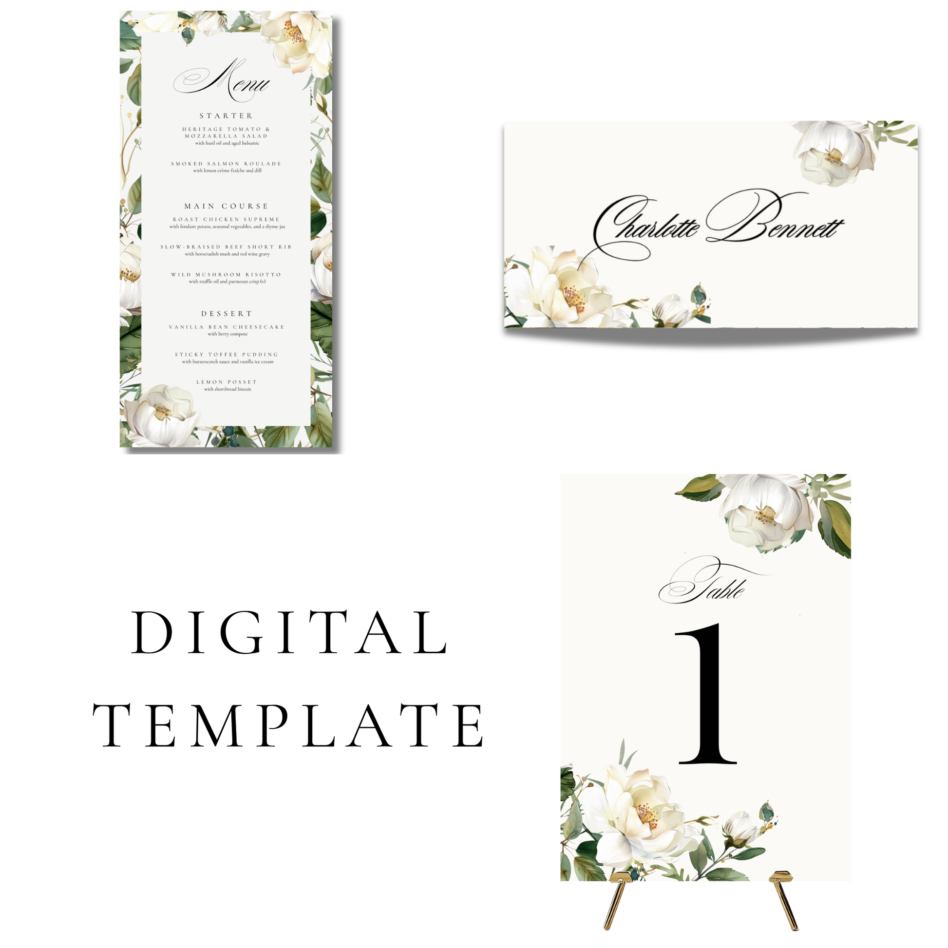 White Florals Wedding Breakfast Templates
