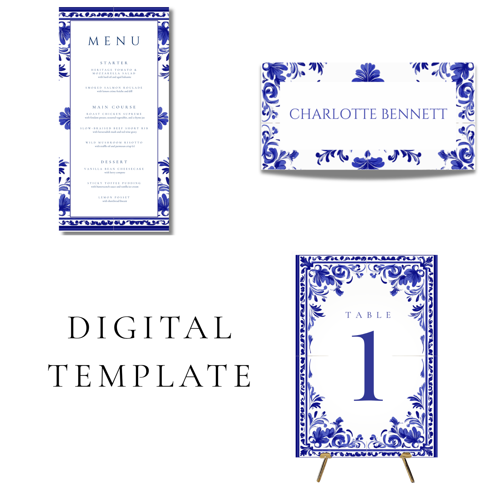 Blue Tiling Wedding Breakfast Templates