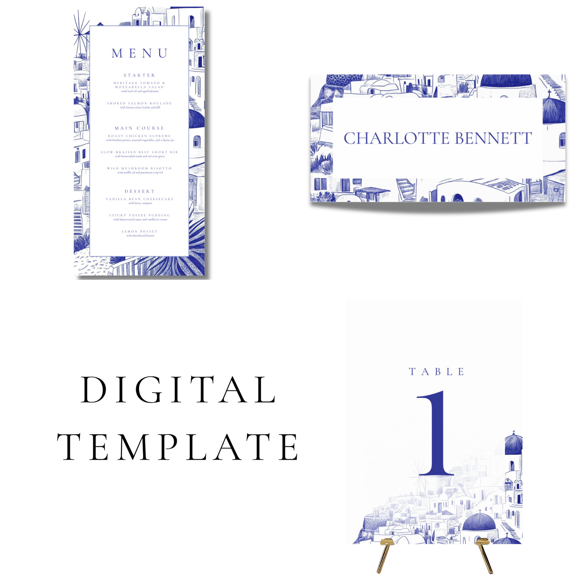 Santorini Sketch Wedding Breakfast Templates