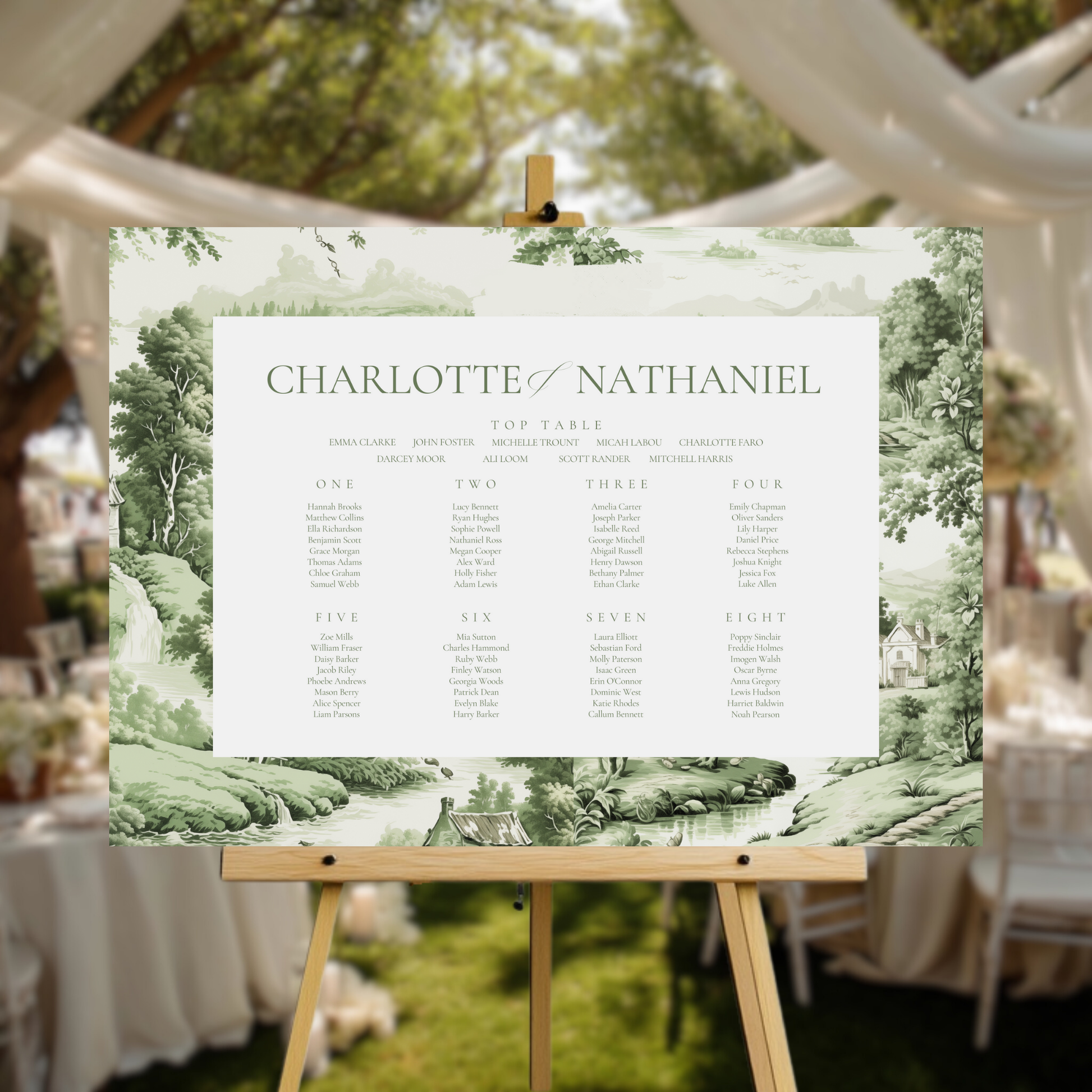 Green Toile Seating Plan Sign