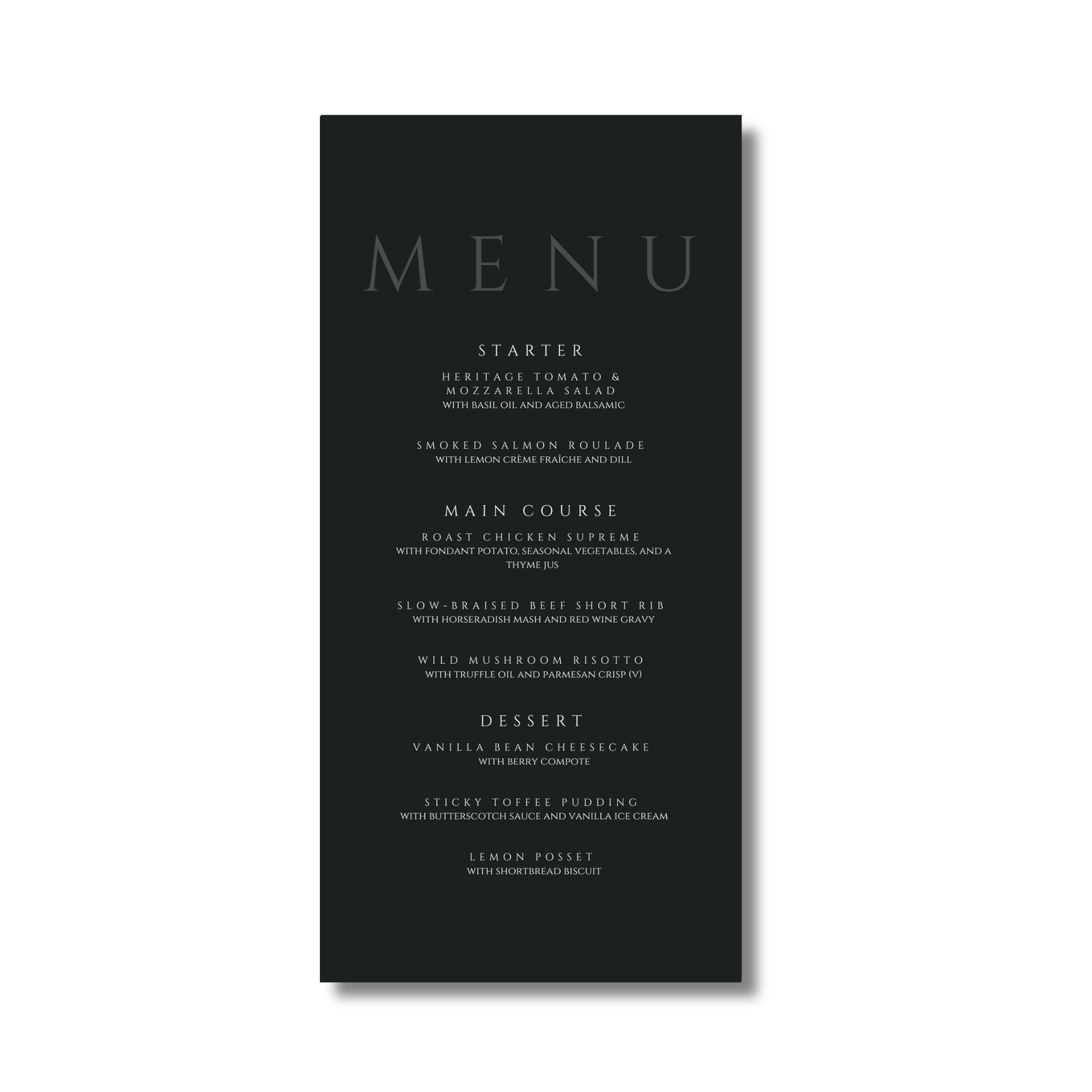 Minimalist Charcoal Menu