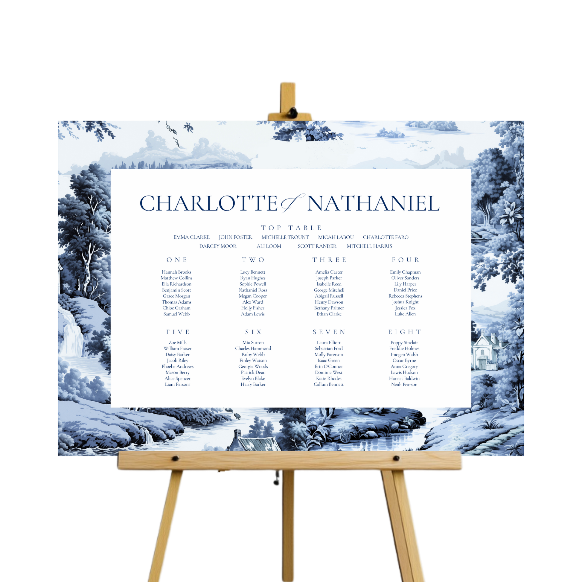 Blue Toile Seating Plan Sign