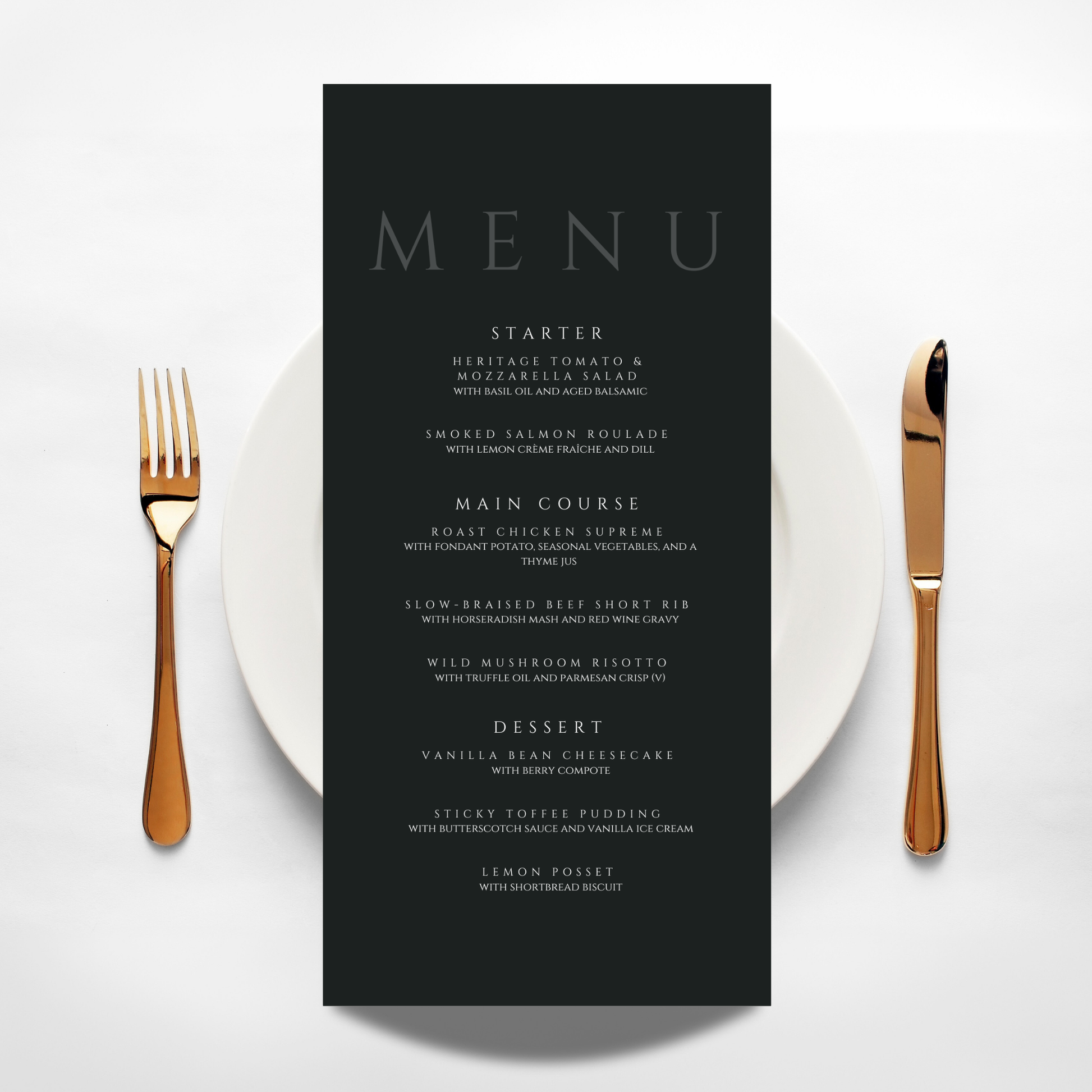 Minimalist Charcoal Menu