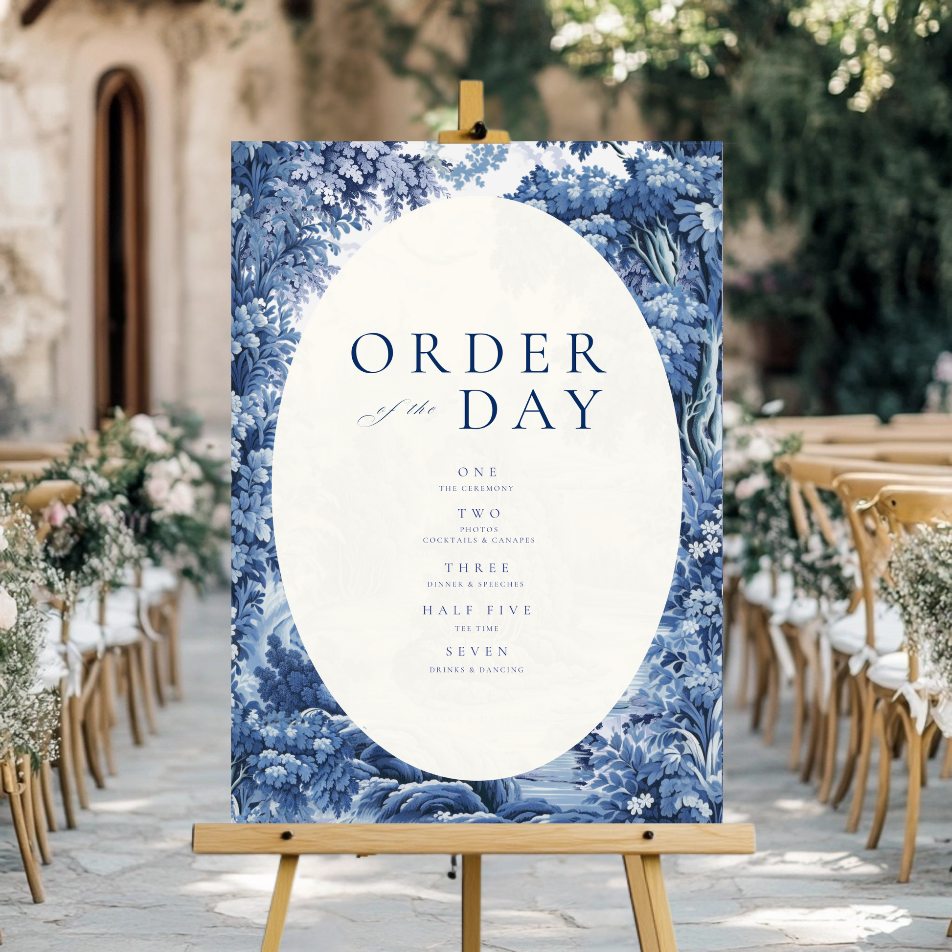 Blue Toile Order Of The Day Sign