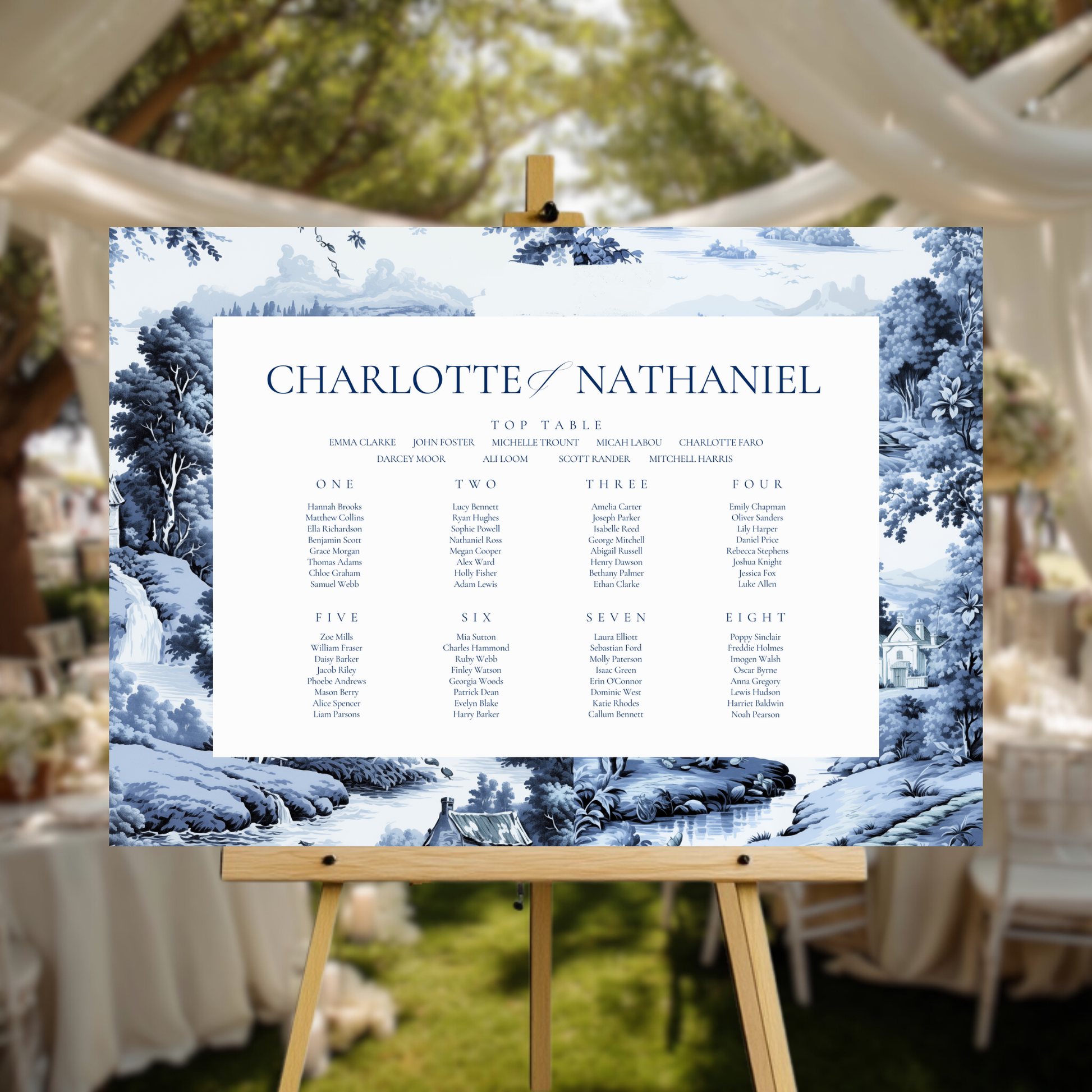 Blue Toile Seating Plan Sign