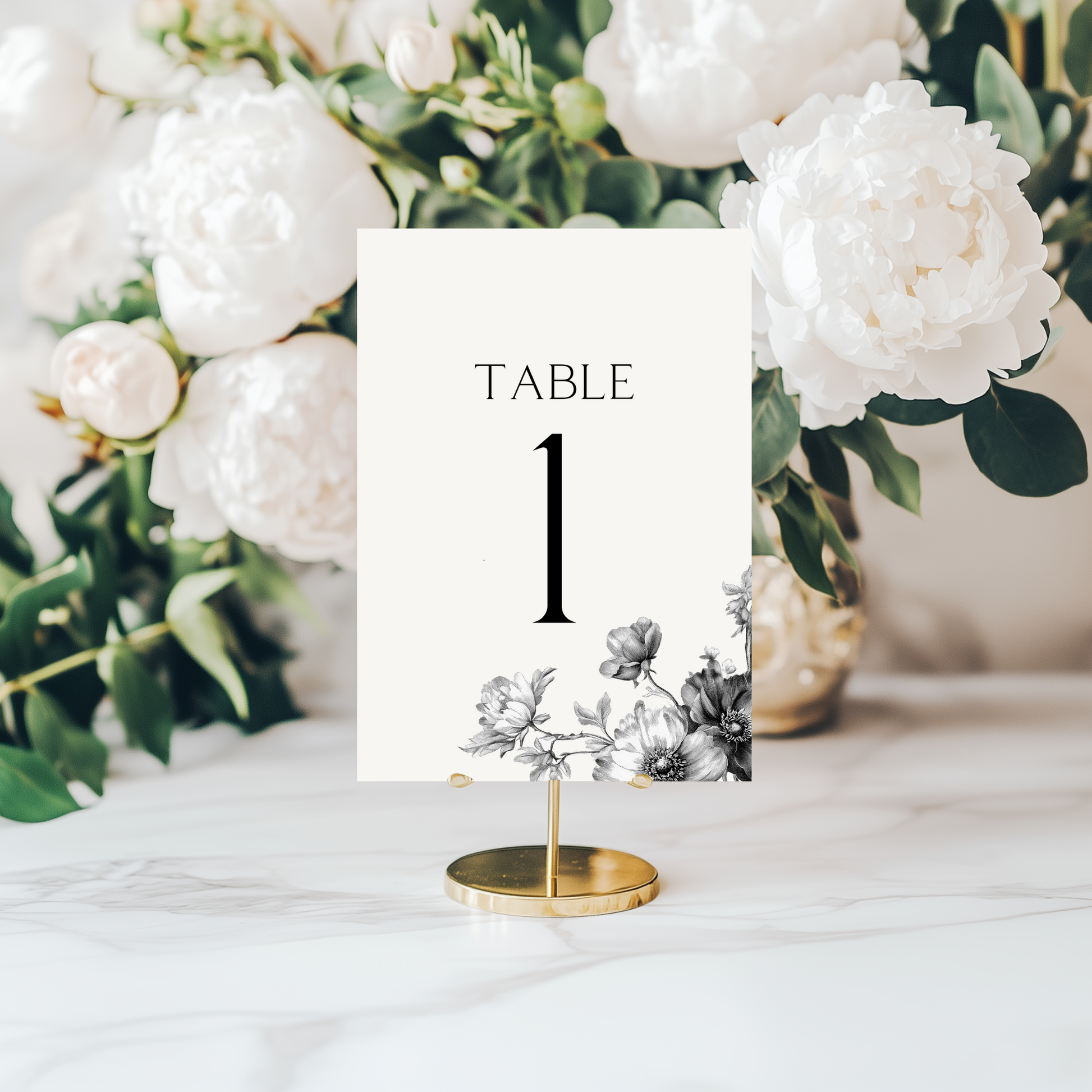 Monochrome Wreath Table Numbers