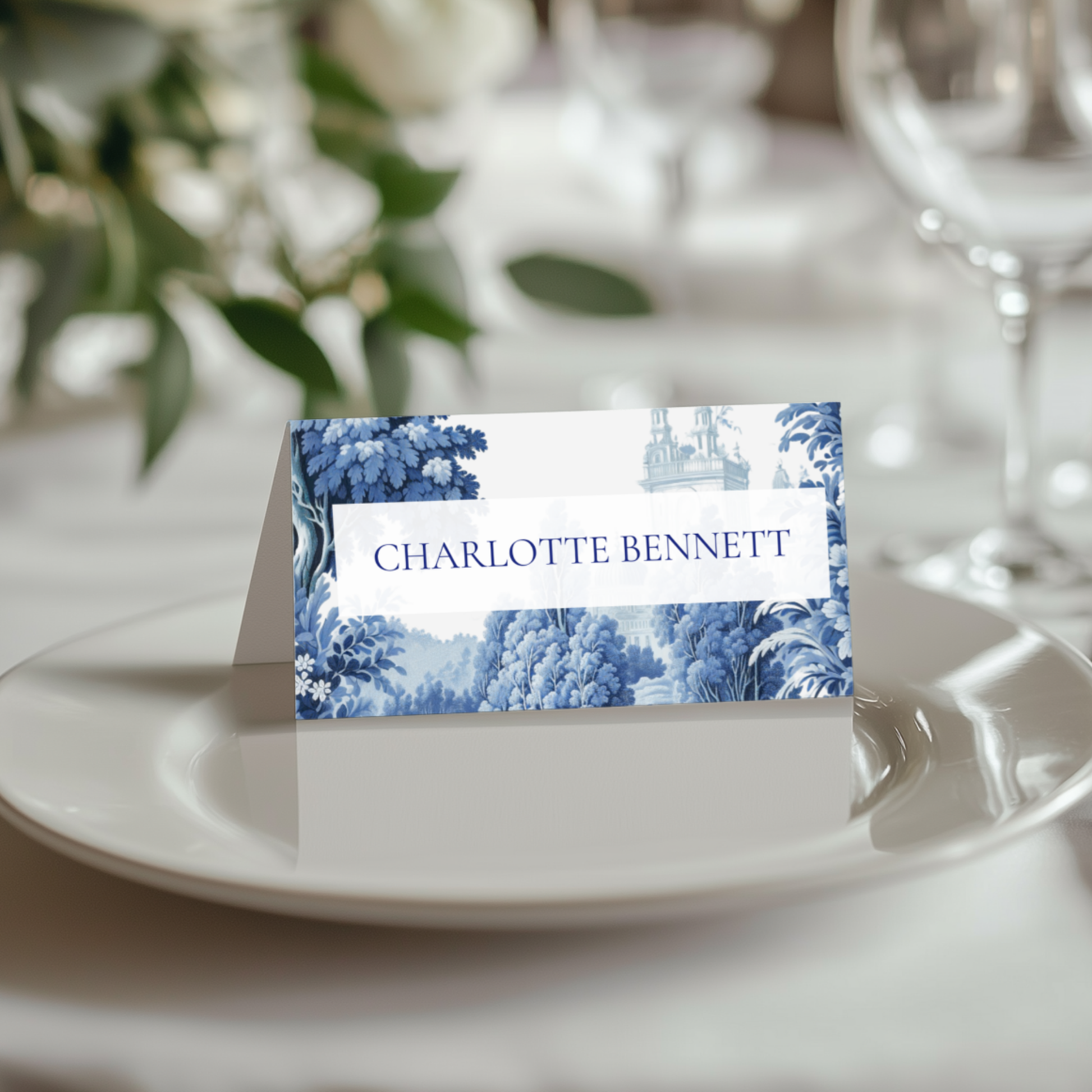 Blue Toile Name Place Cards