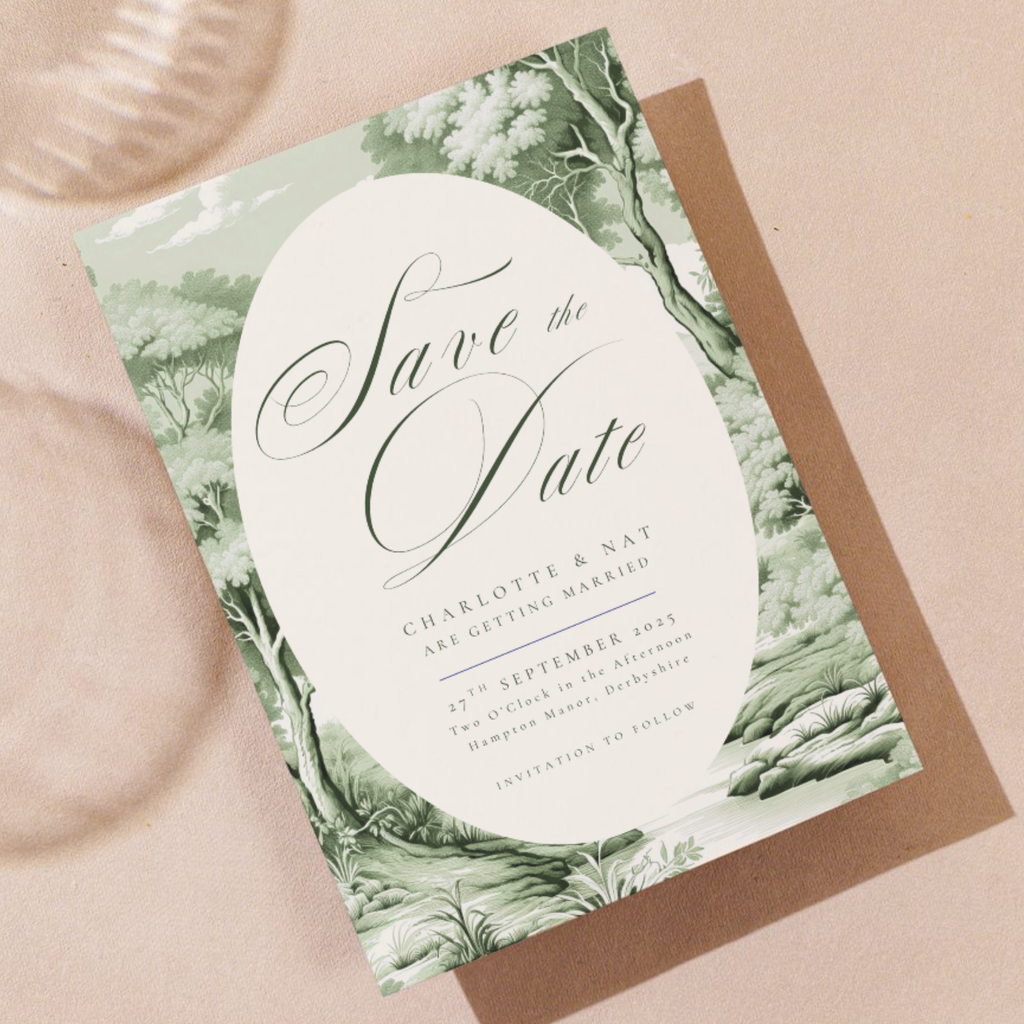 Green Toile Save The Date