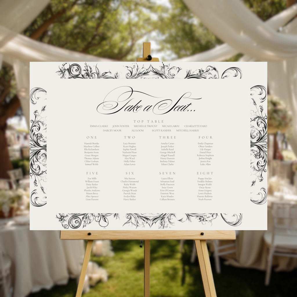 Vintage Monochrome Frame Seating Plan Sign