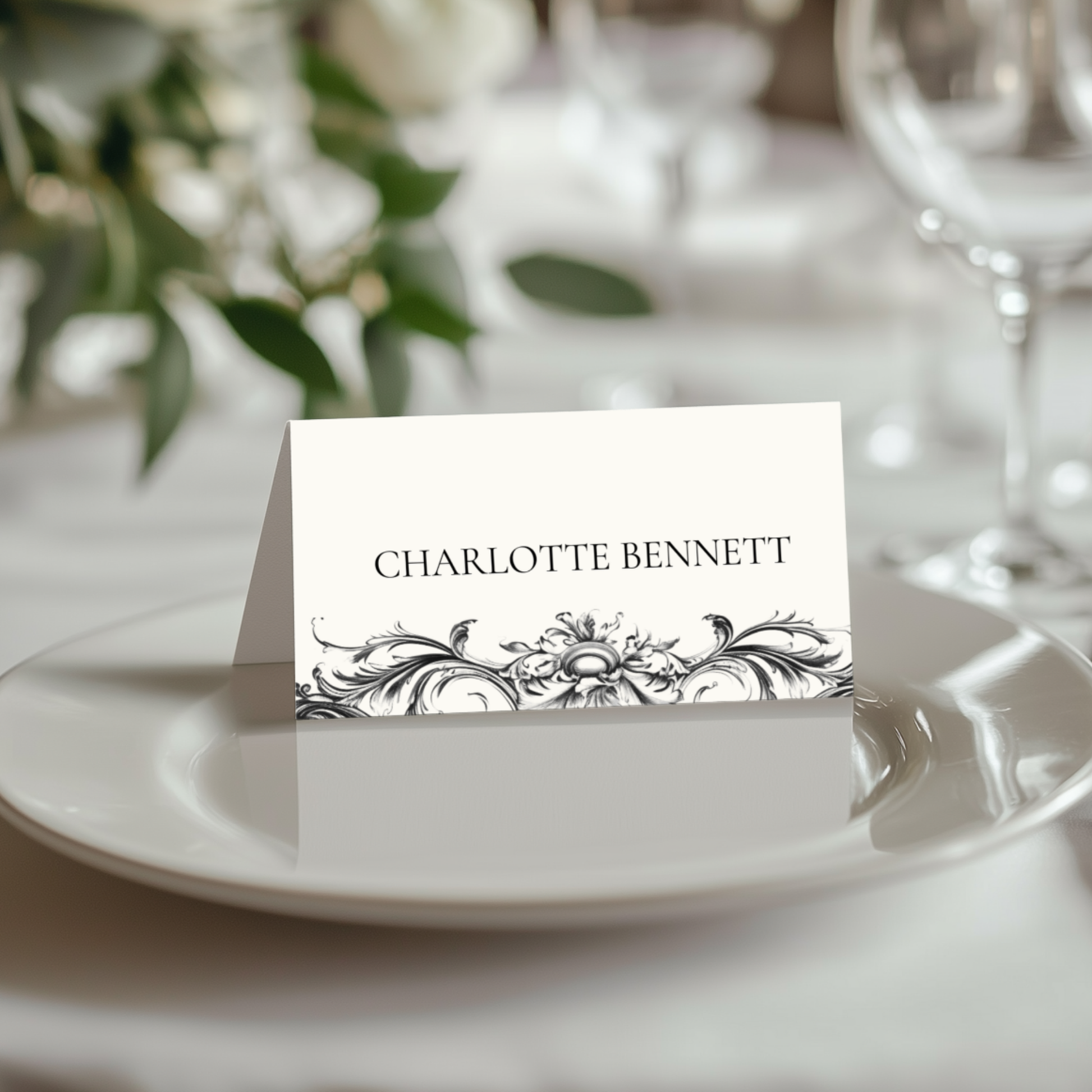 Vintage Monochrome Frame Name Place Cards