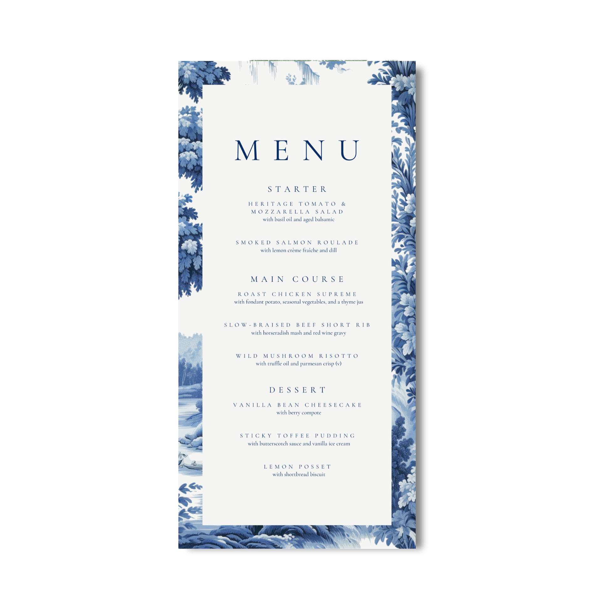 Blue Toile Menu