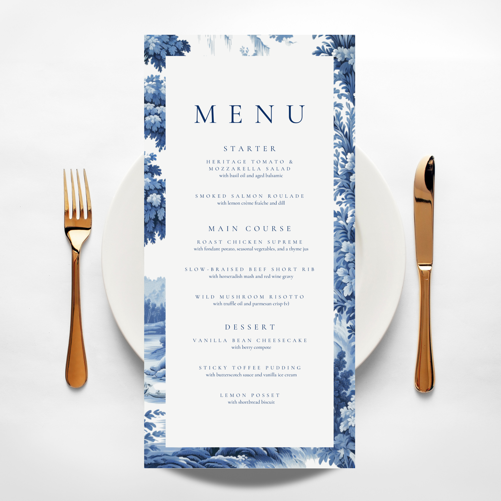 Blue Toile Menu