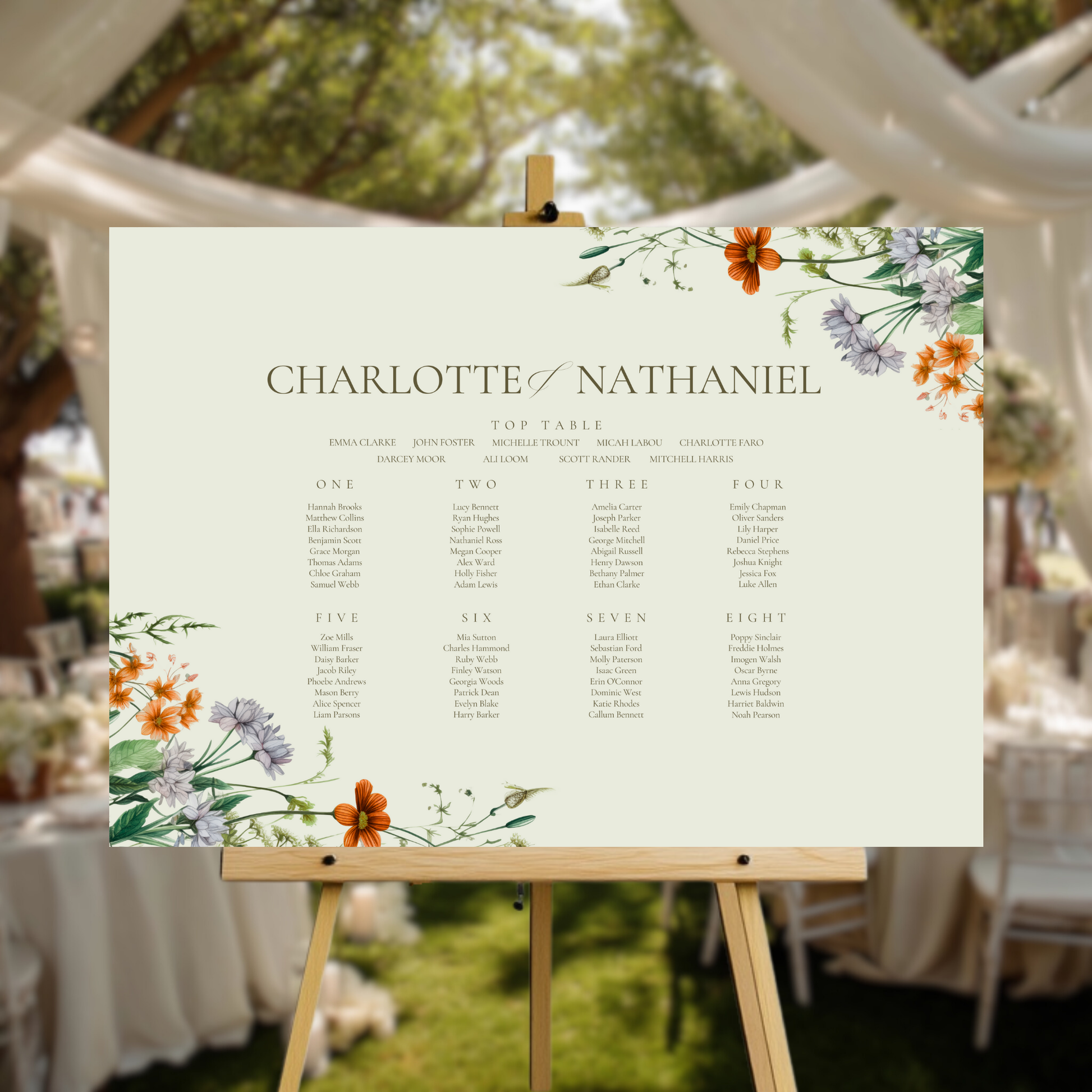 Green & Wildflower Seating Plan Sign