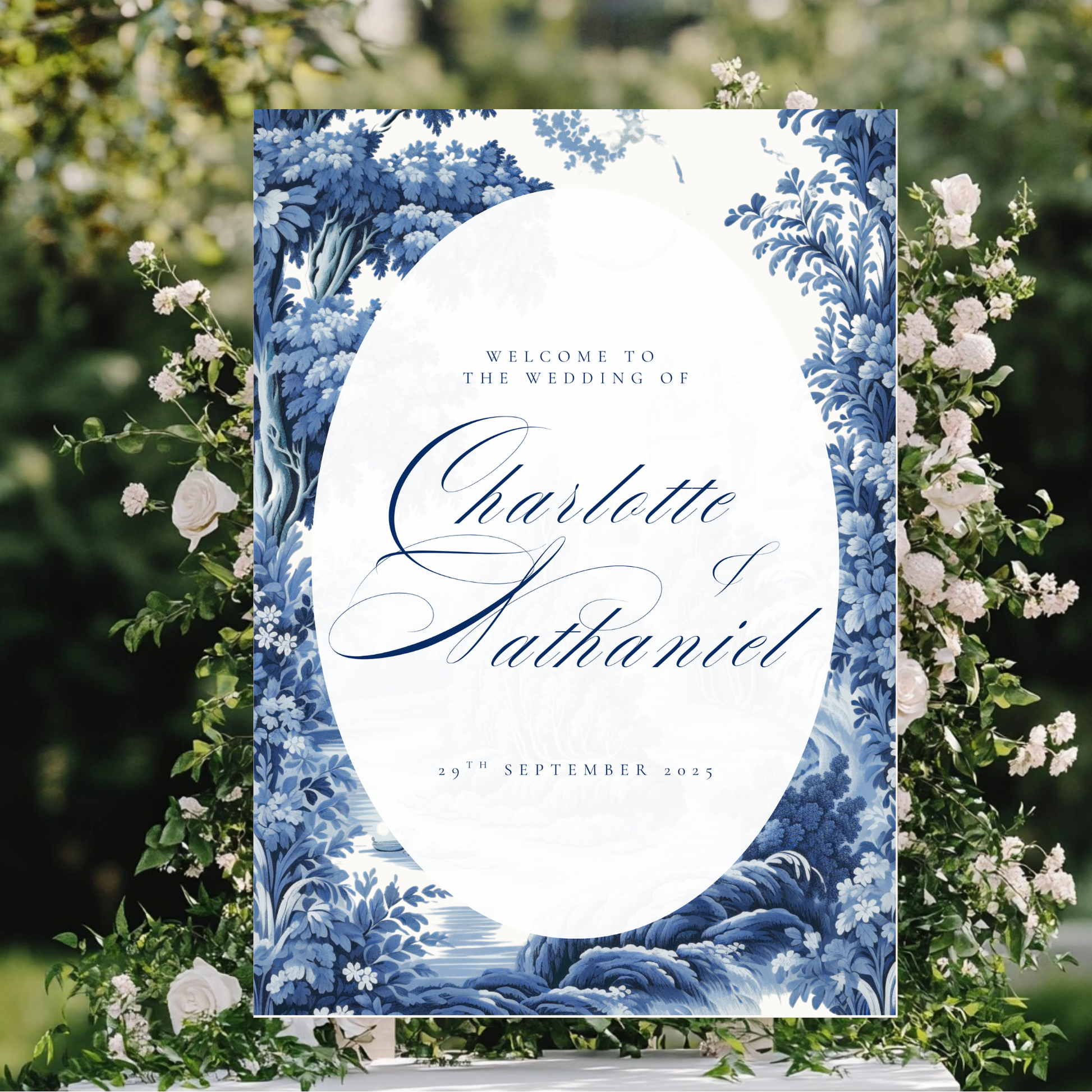 Blue Toile Welcome Sign