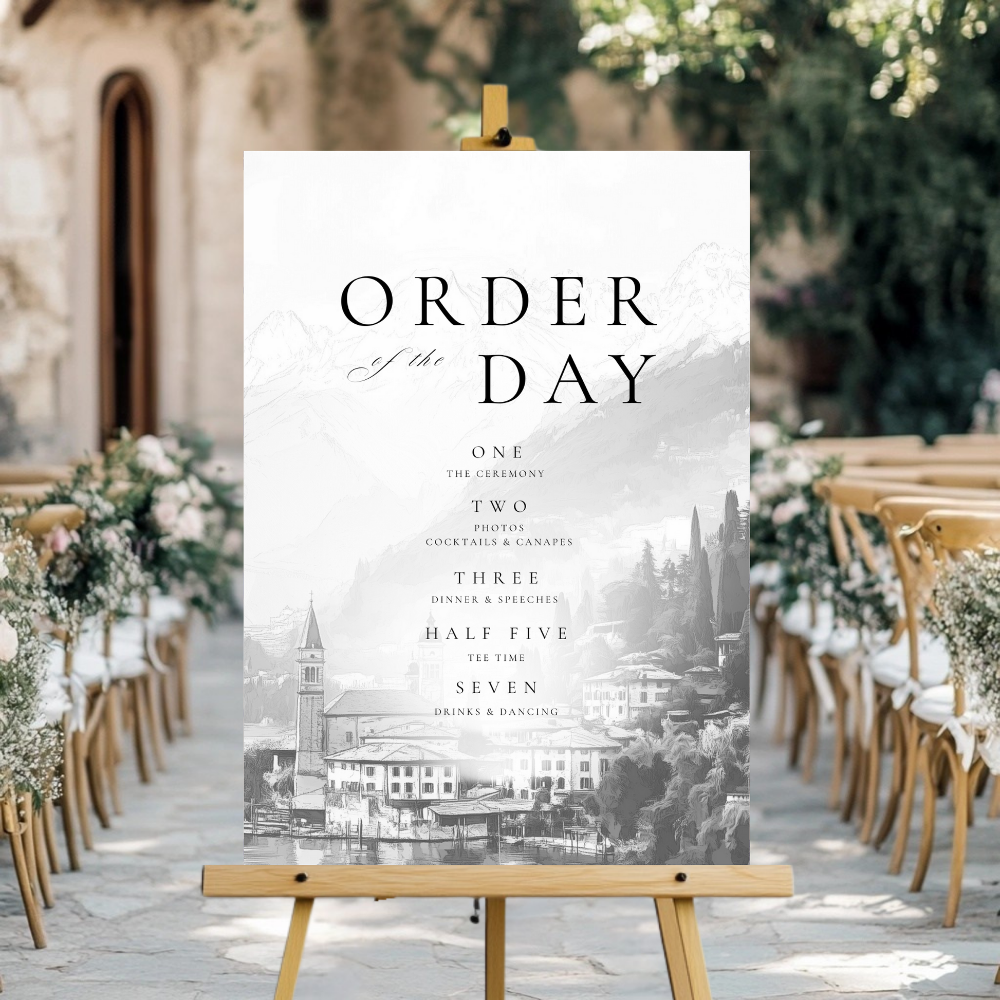 Monochrome Lake Como Order Of The Day Sign