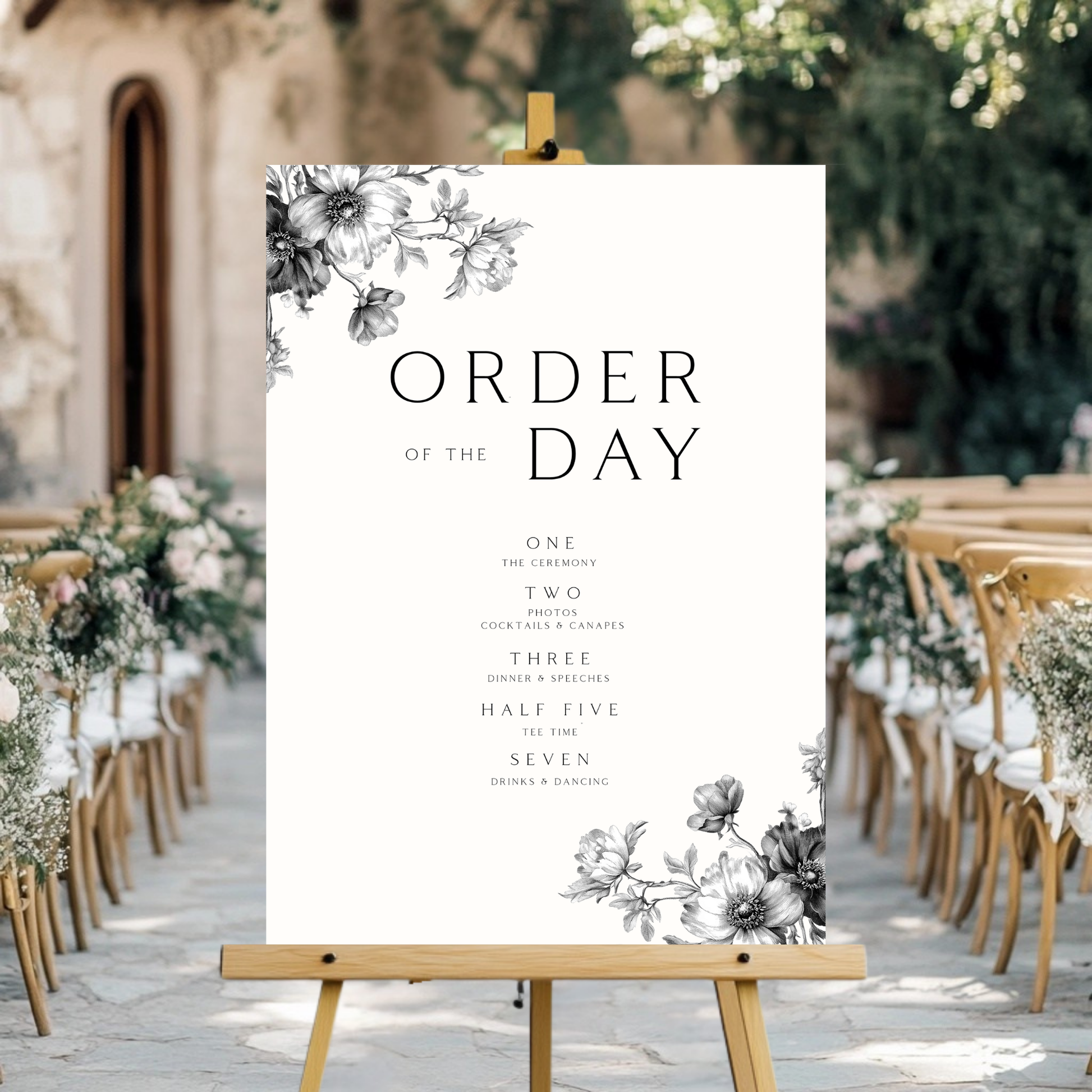 Monochrome Wreath Order Of The Day Sign