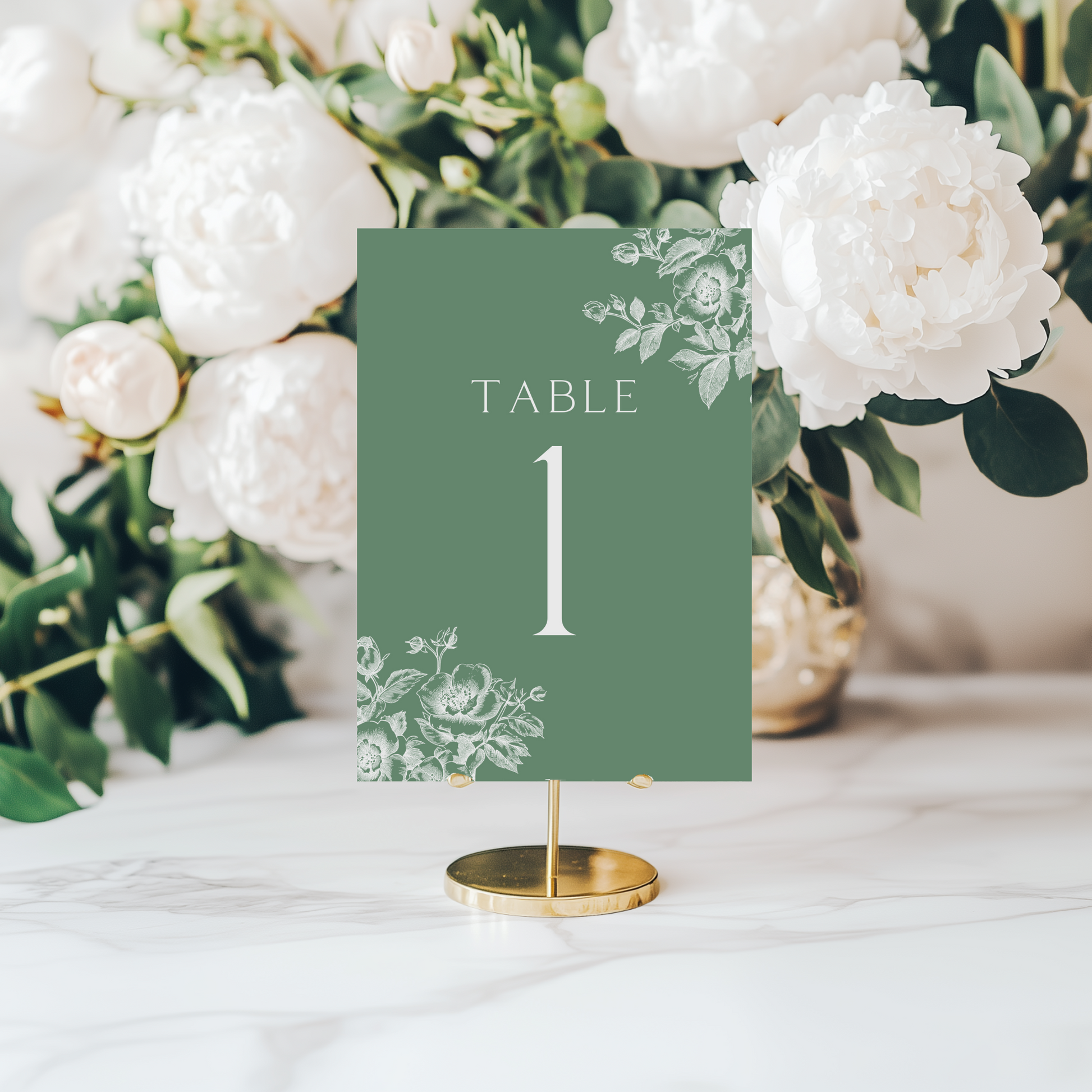 Rose Etching Table Numbers (Sage Green)