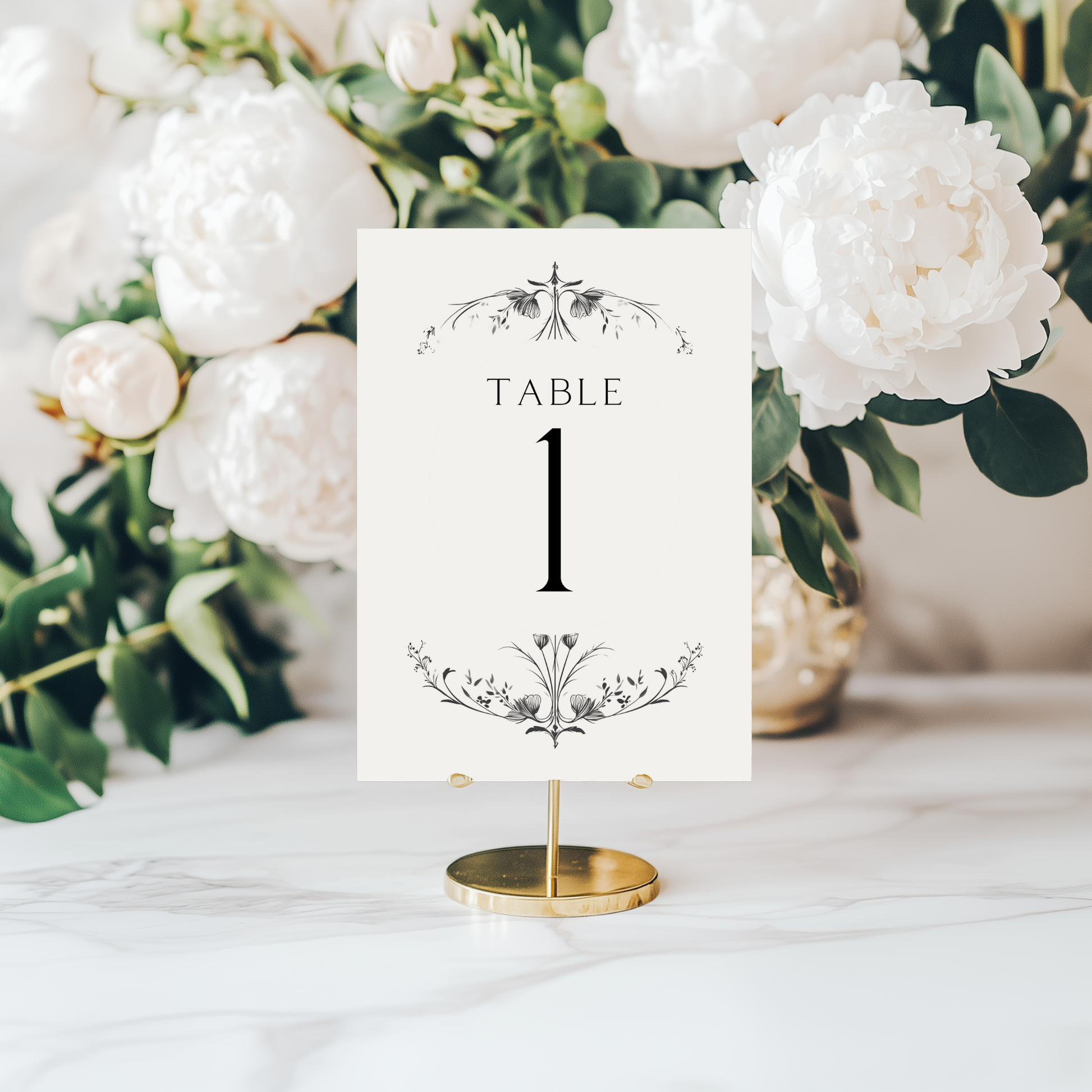Illustrated Floral Arch Table Numbers (Cream)