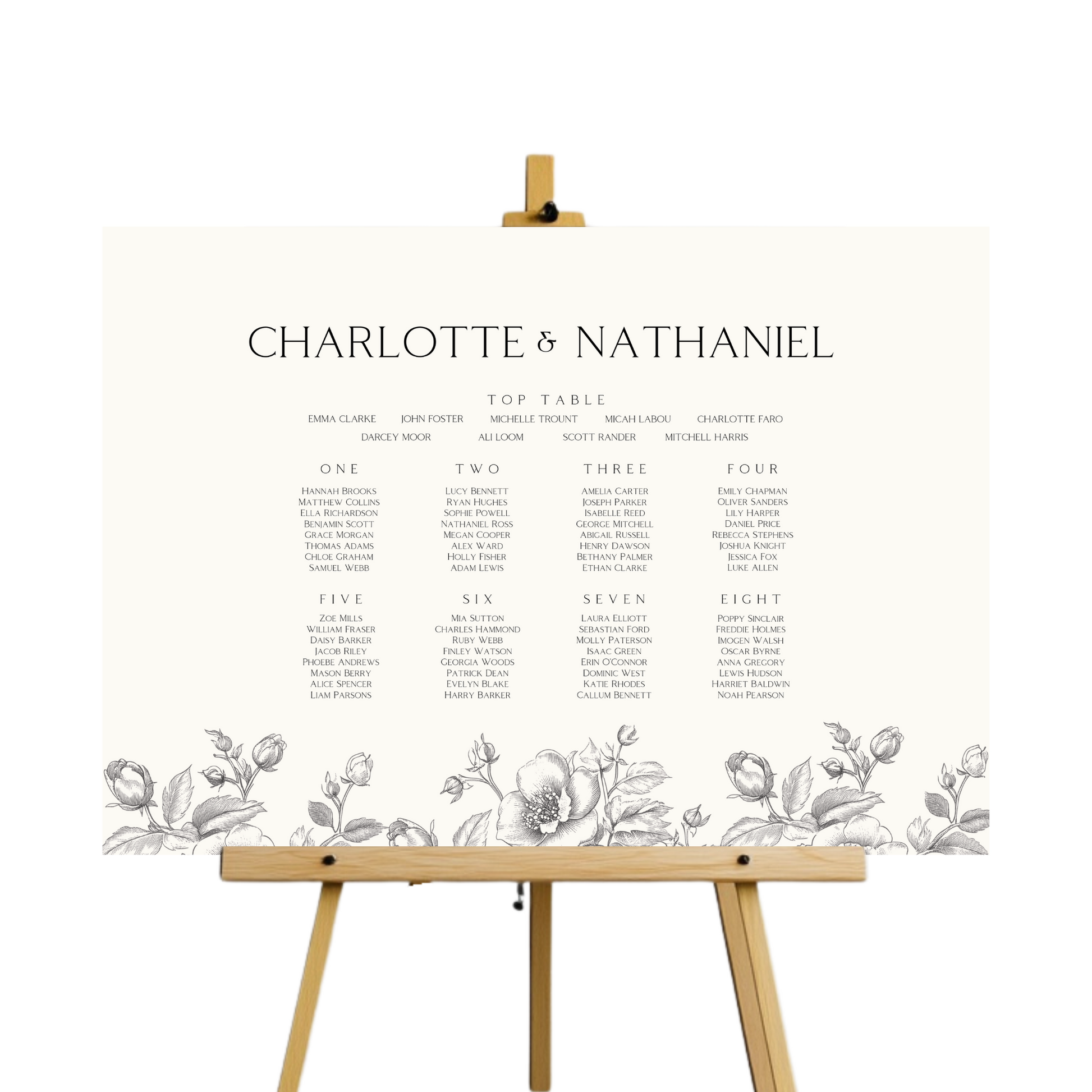 Rose Etching Seating Plan Sign (Cream)