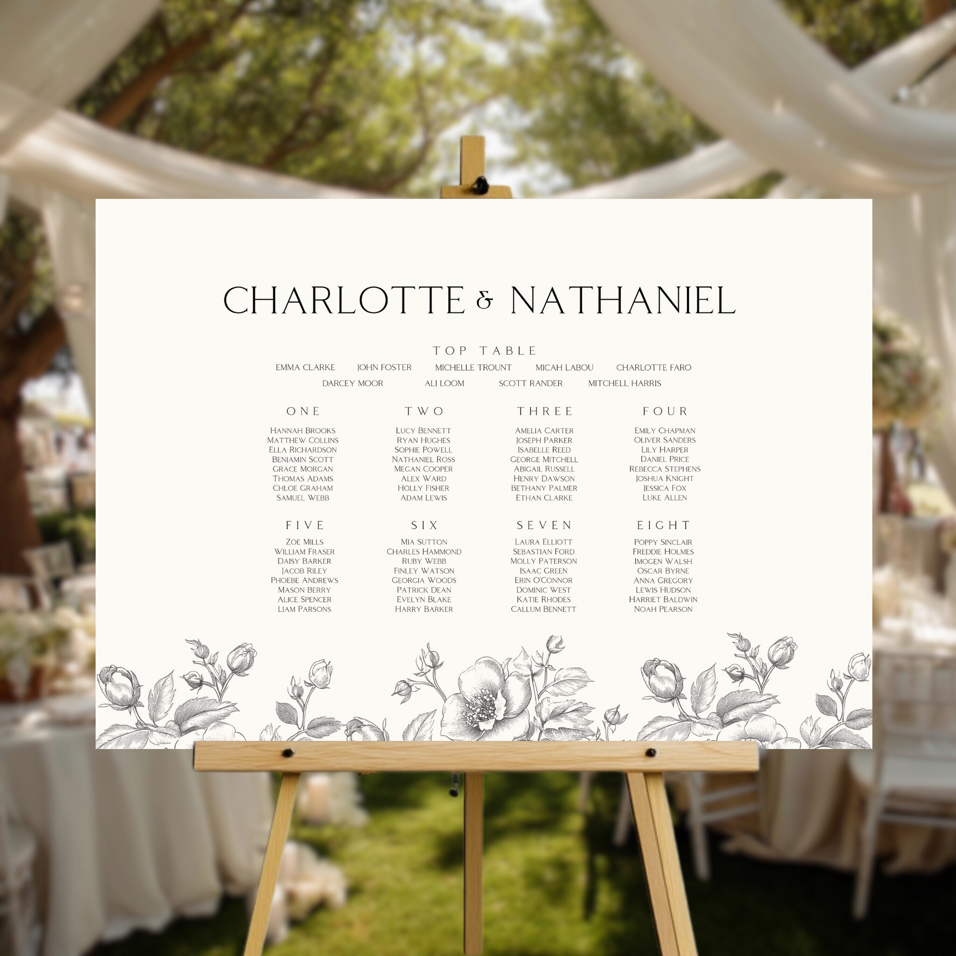 Rose Etching Seating Plan Sign (Cream)